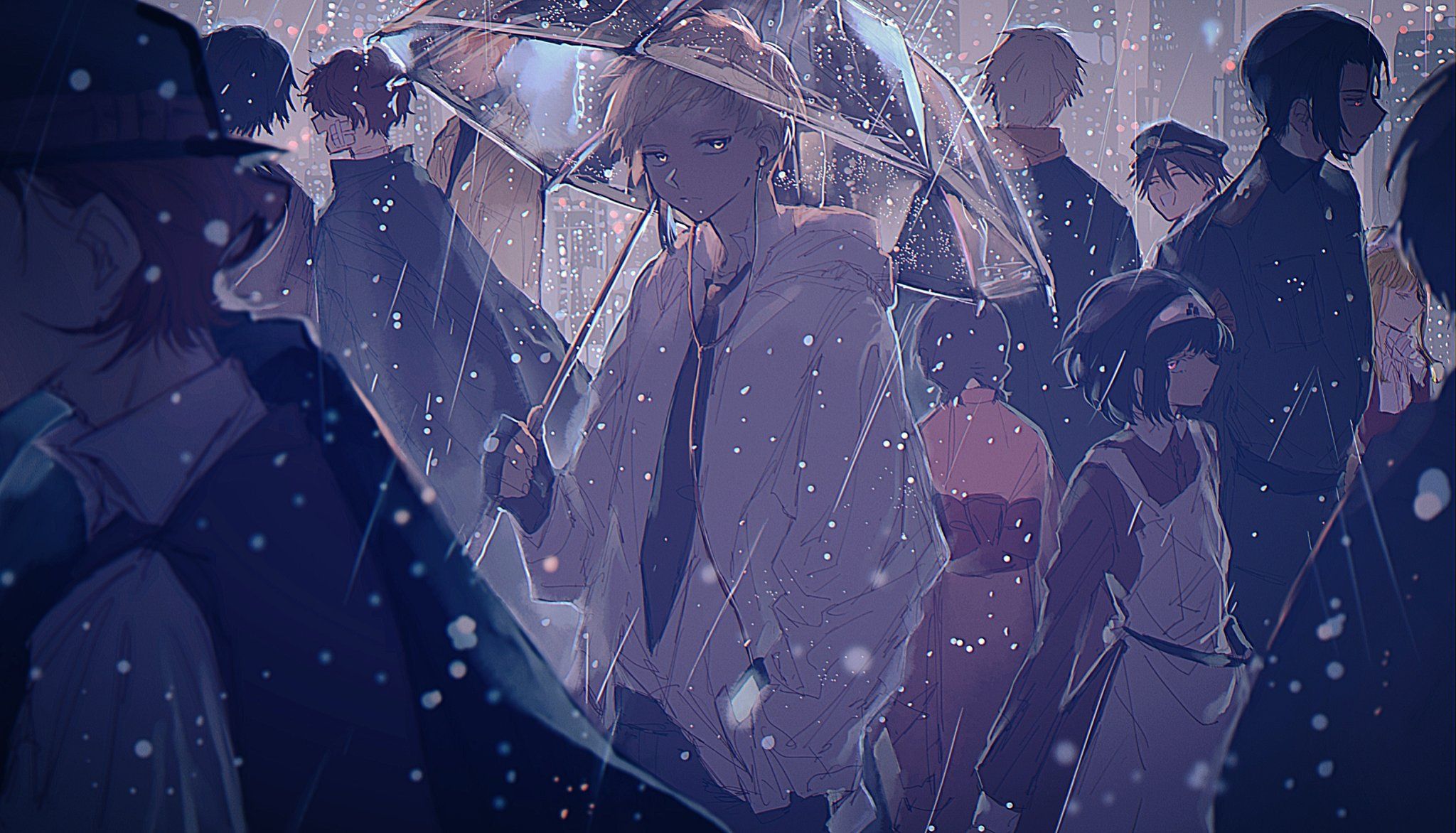 2048x1172 Wallpaper Elise, Bungou Stray Dogs, Atsushi Nakajima, Kyouka Invention, Akiko Yosano, Chuuya Nakahara, Osamu Dazai, Sakunosuke Oda for mobile and desktop, section арт, resolution 2048x1172