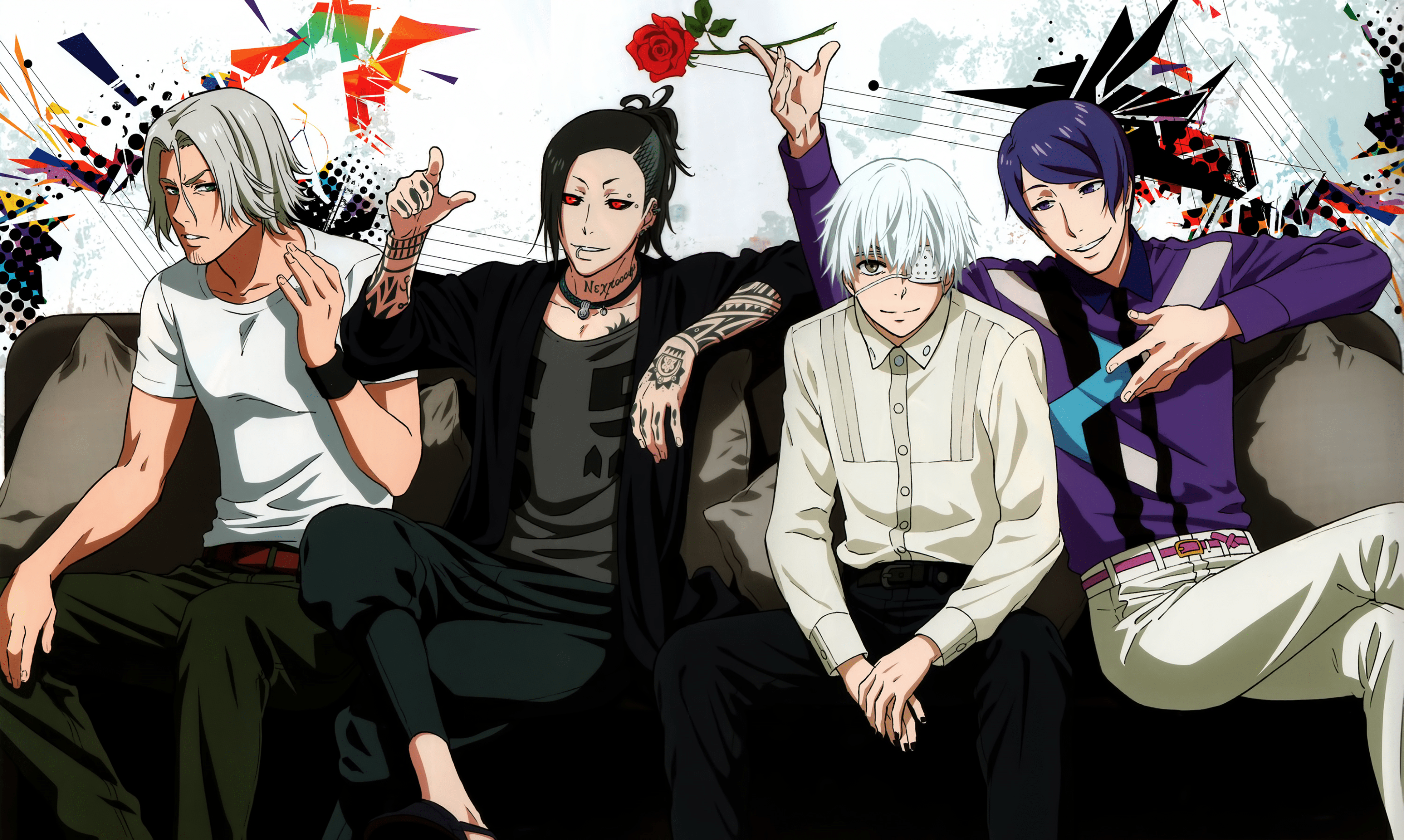 4499x2692 Tokyo Ghoul 4K Ultra HD Wallpaper: Renji, Uta, Shū, & Kaneki Unite