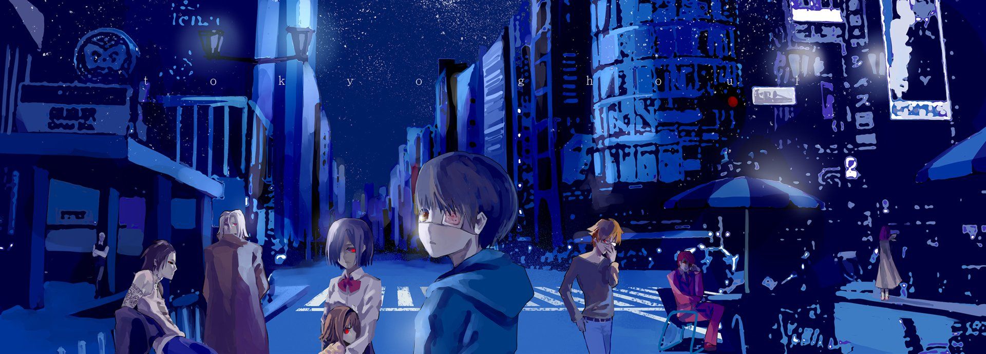 1920x689 Tokyo Ghoul Characters Night Wallpaper