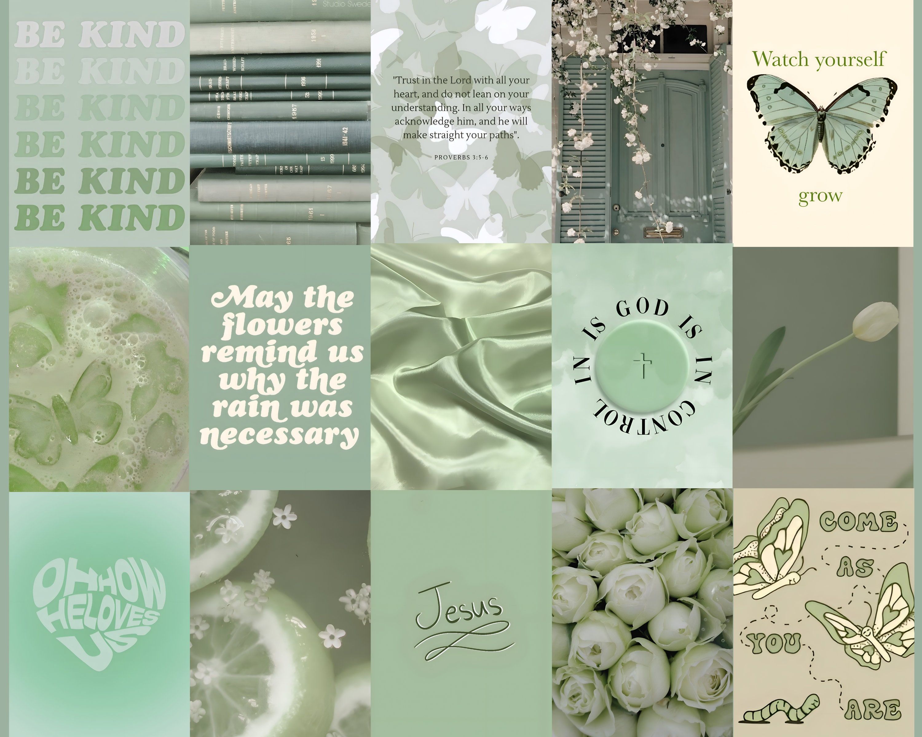 3000x2400 Green Christian Collage Kit, Bible Verse Wall Art (digital Download)