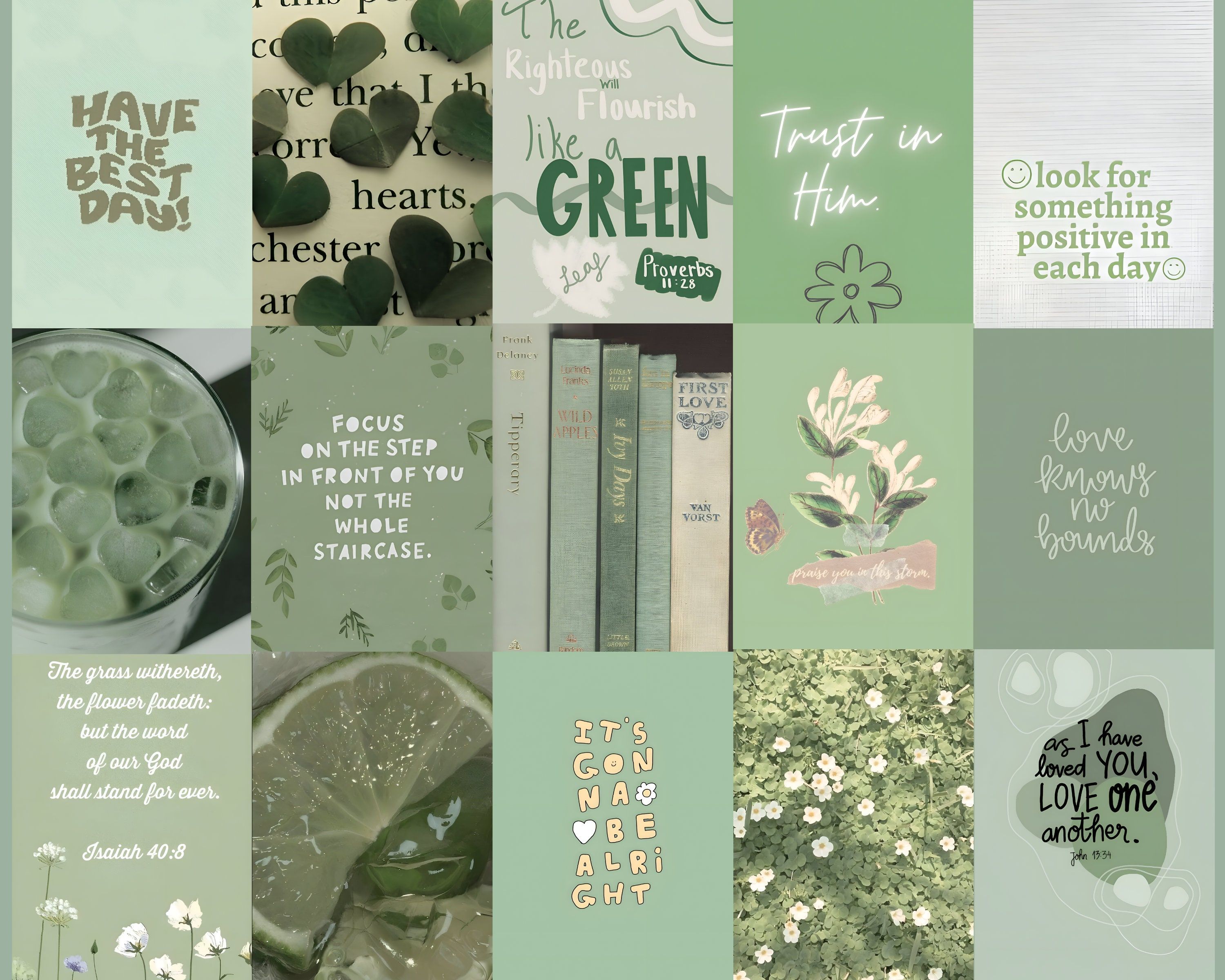 3000x2400 Green Christian Collage Kit, Bible Verse Wall Art (digital Download)