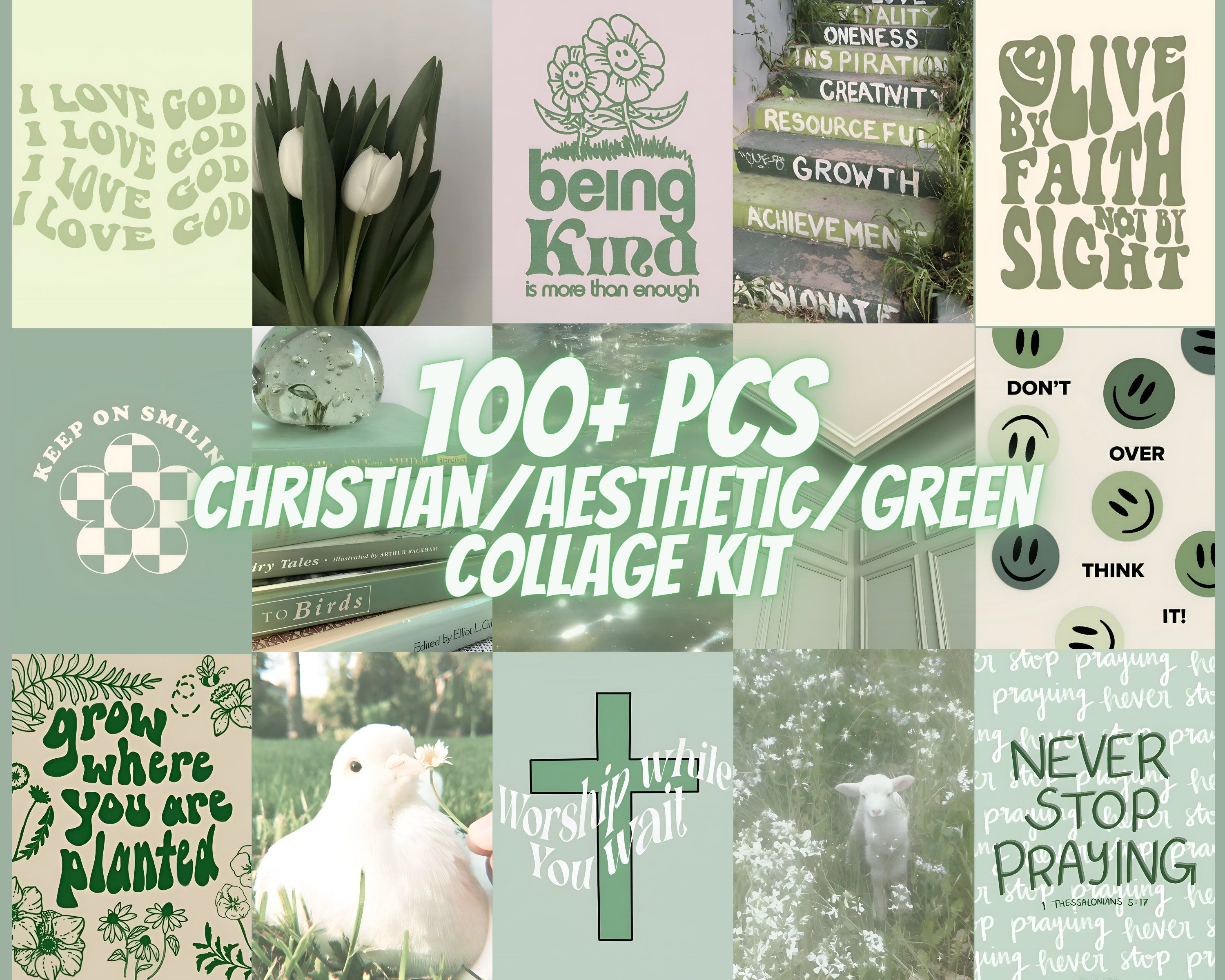 3000x2400 Green Christian Collage Kit, Bible Verse Wall Art (digital Download)