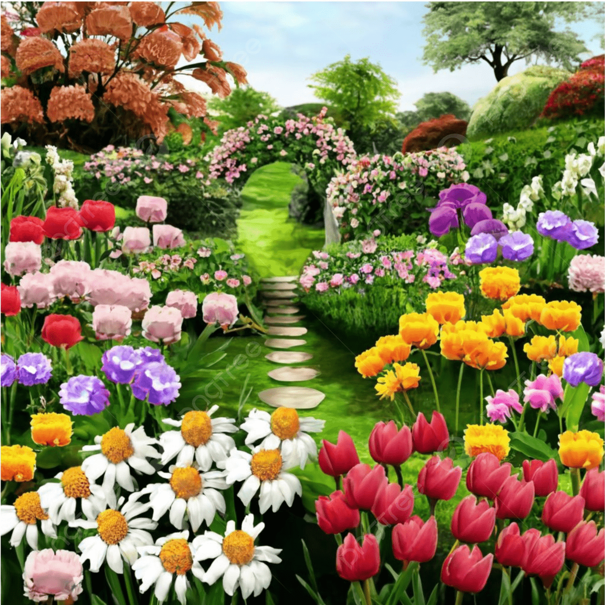 1200x1200 Gambar Background Wallpaper Taman Bunga 3D, Taman Bunga, Kebun, Wallpaper Taman Bunga untuk Unduhan Gratis