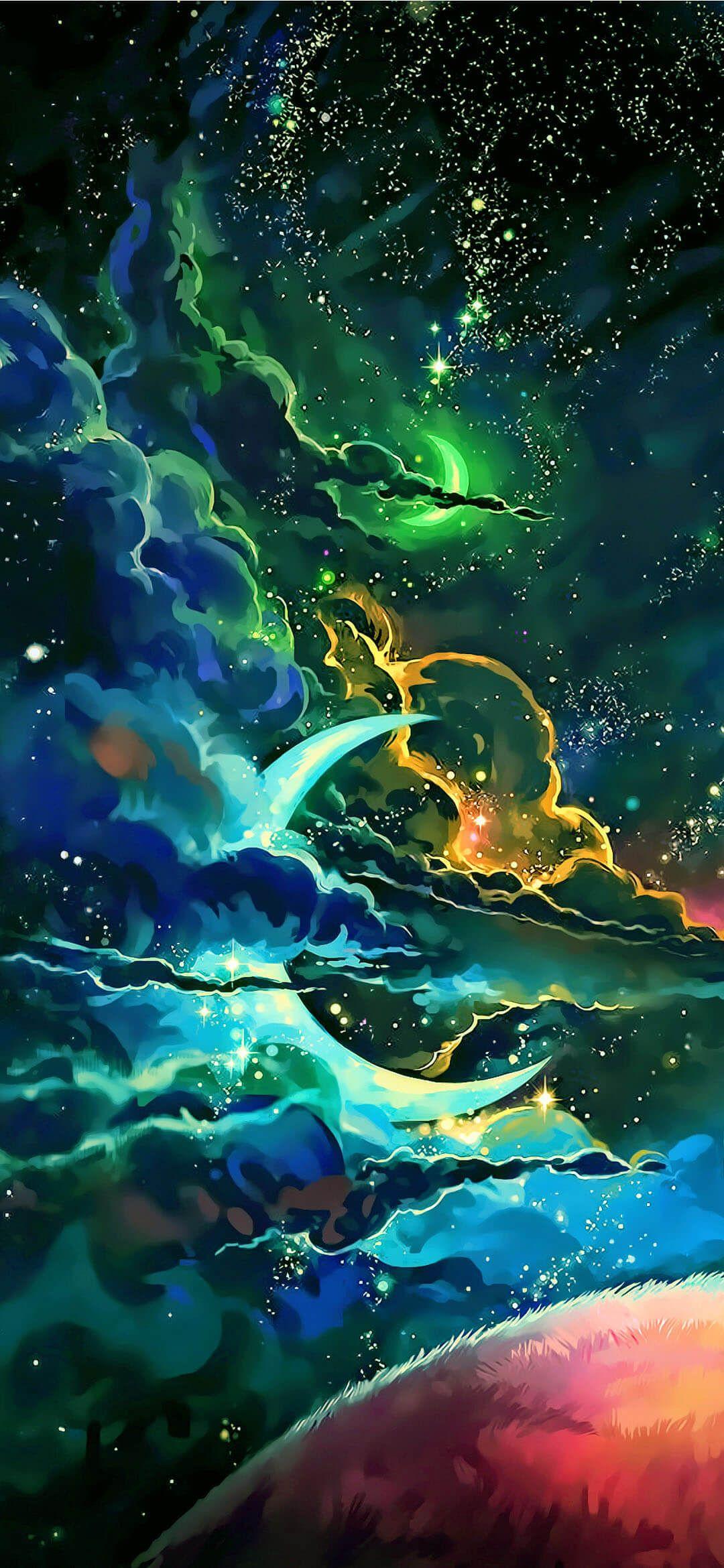 1080x2340 Fantasy Universe Earth Moon