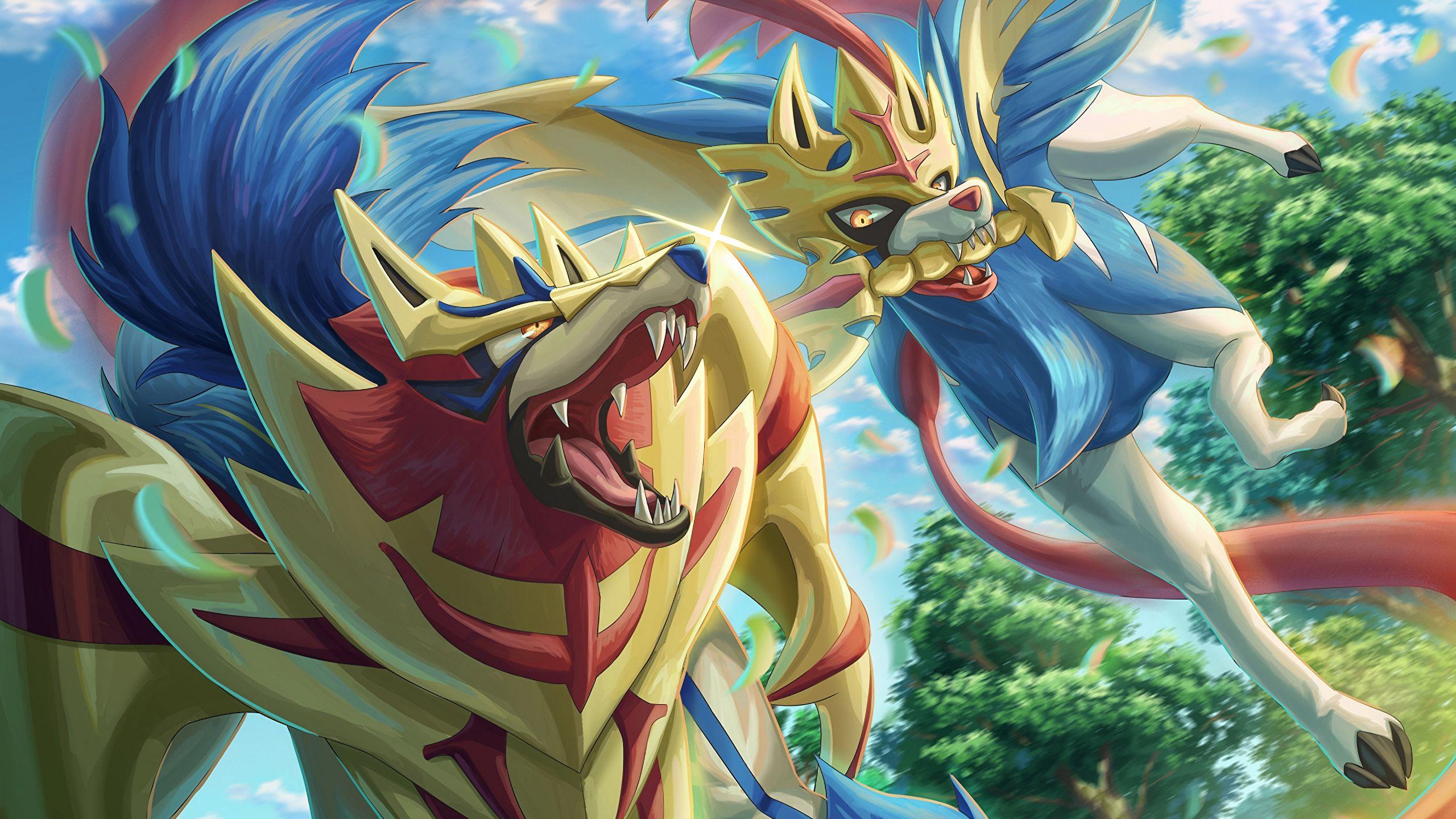 2560x1440 Zamazenta and Zacian from Pokemon Sword and Shield Anime Wallpaper 4k Ultra HD