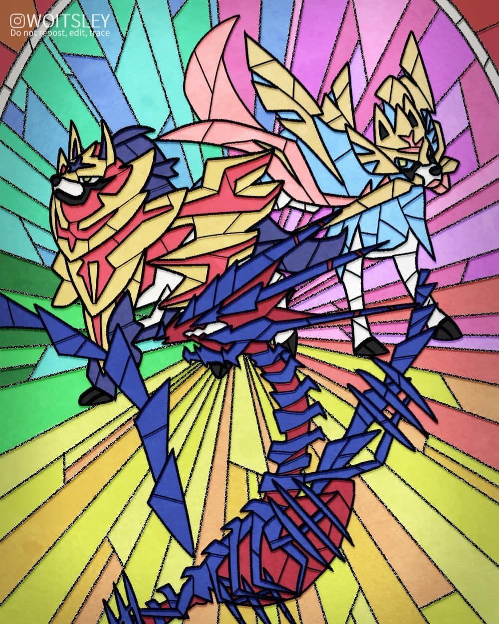 1000x1250 Woitsley IS HERE on Instagram: “Digital stained glass artwork of Eternatus, Zacian and Zamazenta based on the aesthetic. Glass artwork, Pokemon drawings, Pokemon