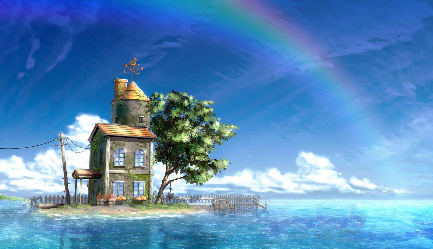 1500x864 Blue Sky Anime Scenery Wallpaperx864