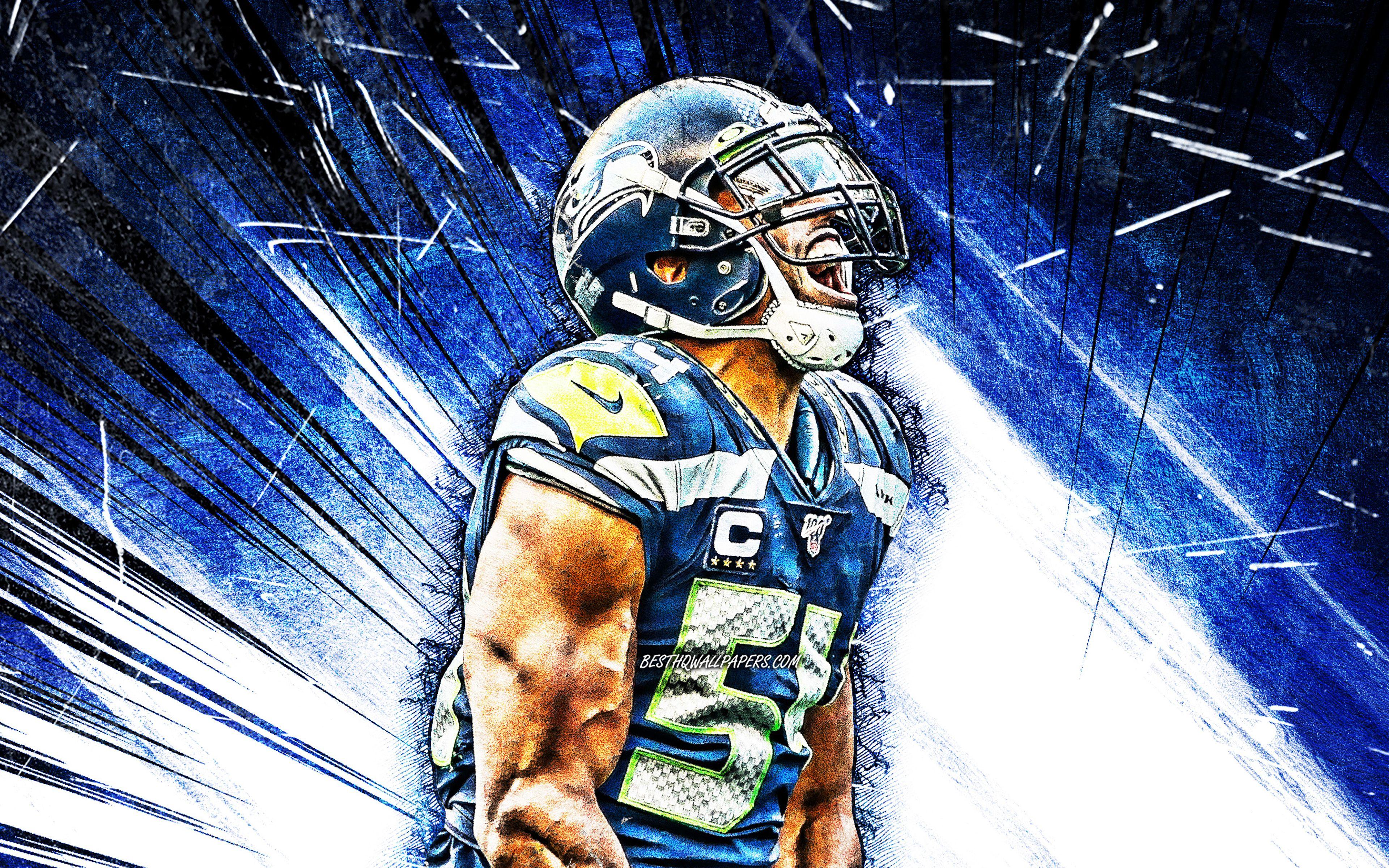 3840x2400 Download wallpaper 4k, Bobby Wagner, NFL, grunge art, Seattle Seahawks, american football, linebacker, Bobby Joseph Wagner, National Football League, blue abstract rays, Bobby Wagner Seattle Seahawks for desktop with resolution 3840x2400. High