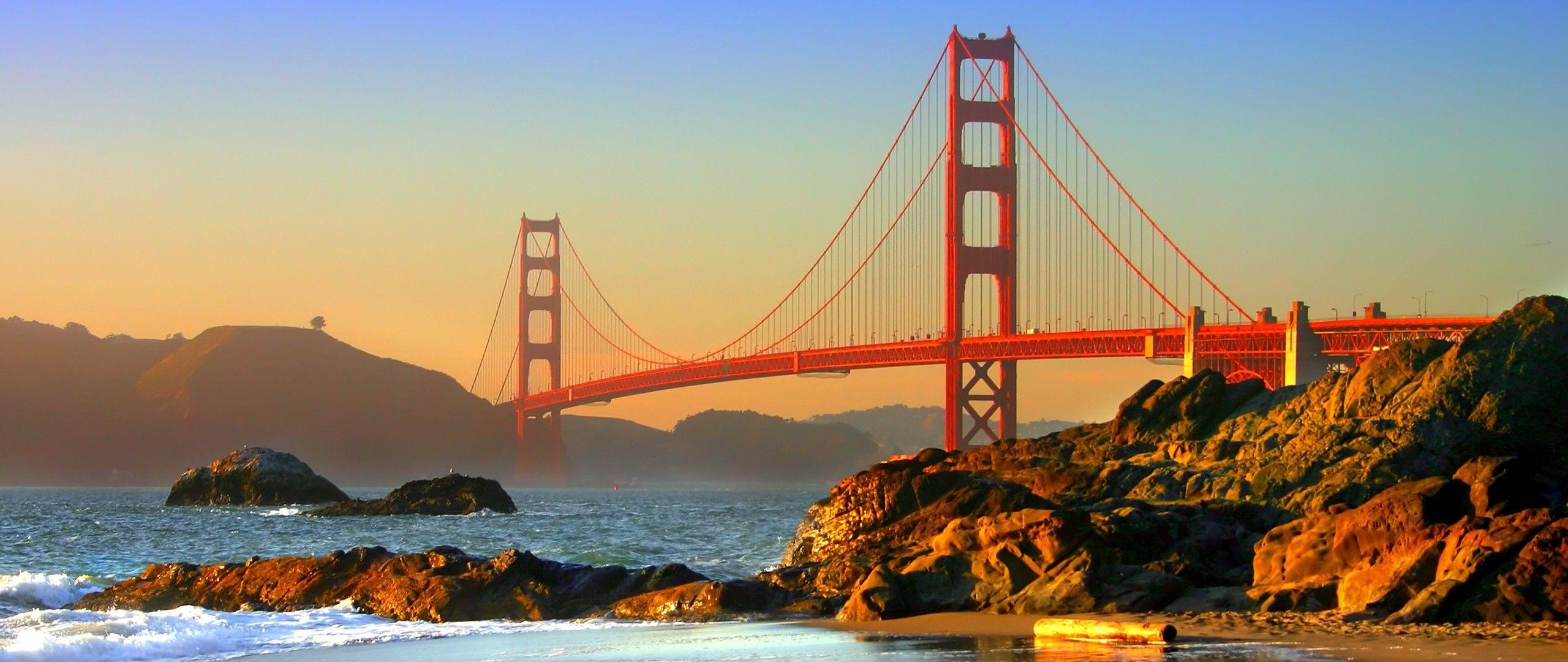 2560x1080 Golden Gate Bridge, San Francisco, USA, Bridge, Sunrise Wallpaper HD / Desktop and Mobile Background