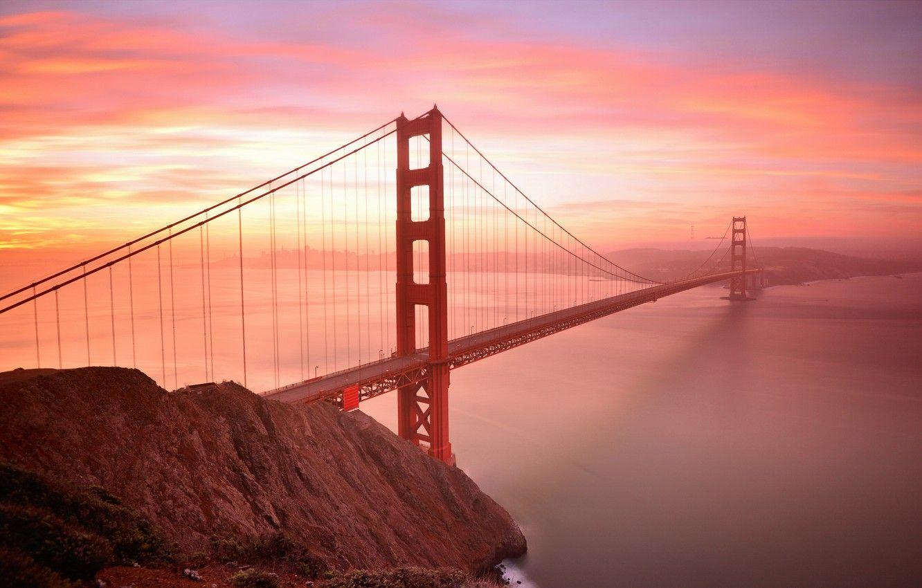 1332x850 Wallpaper the sky, clouds, sunset, bridge, Bay, San Francisco, Golden gate image for desktop, section пейзажи