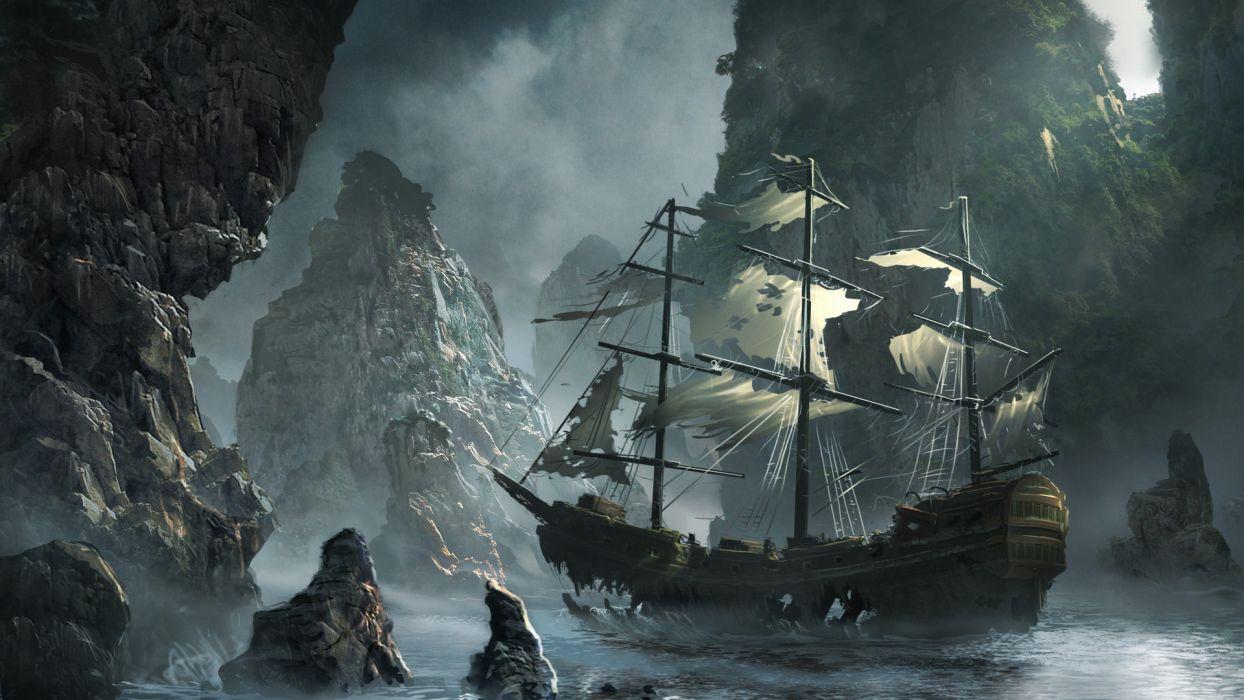 1244x700 Fantasy ship ships wreck ruins decay boat art wallpaperx1080