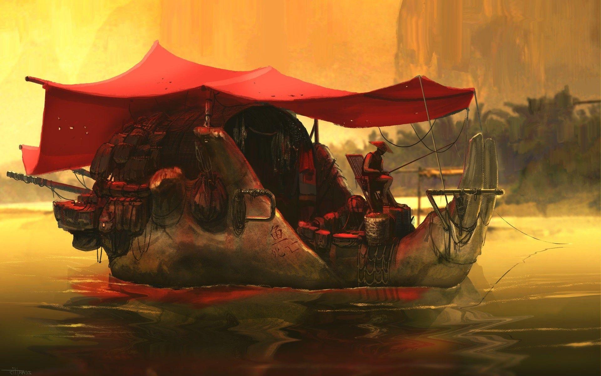 1920x1200 artwork, Boat, Skull, Beavers, Fantasy Art, Asian Wallpaper HD / Desktop and Mobile Background