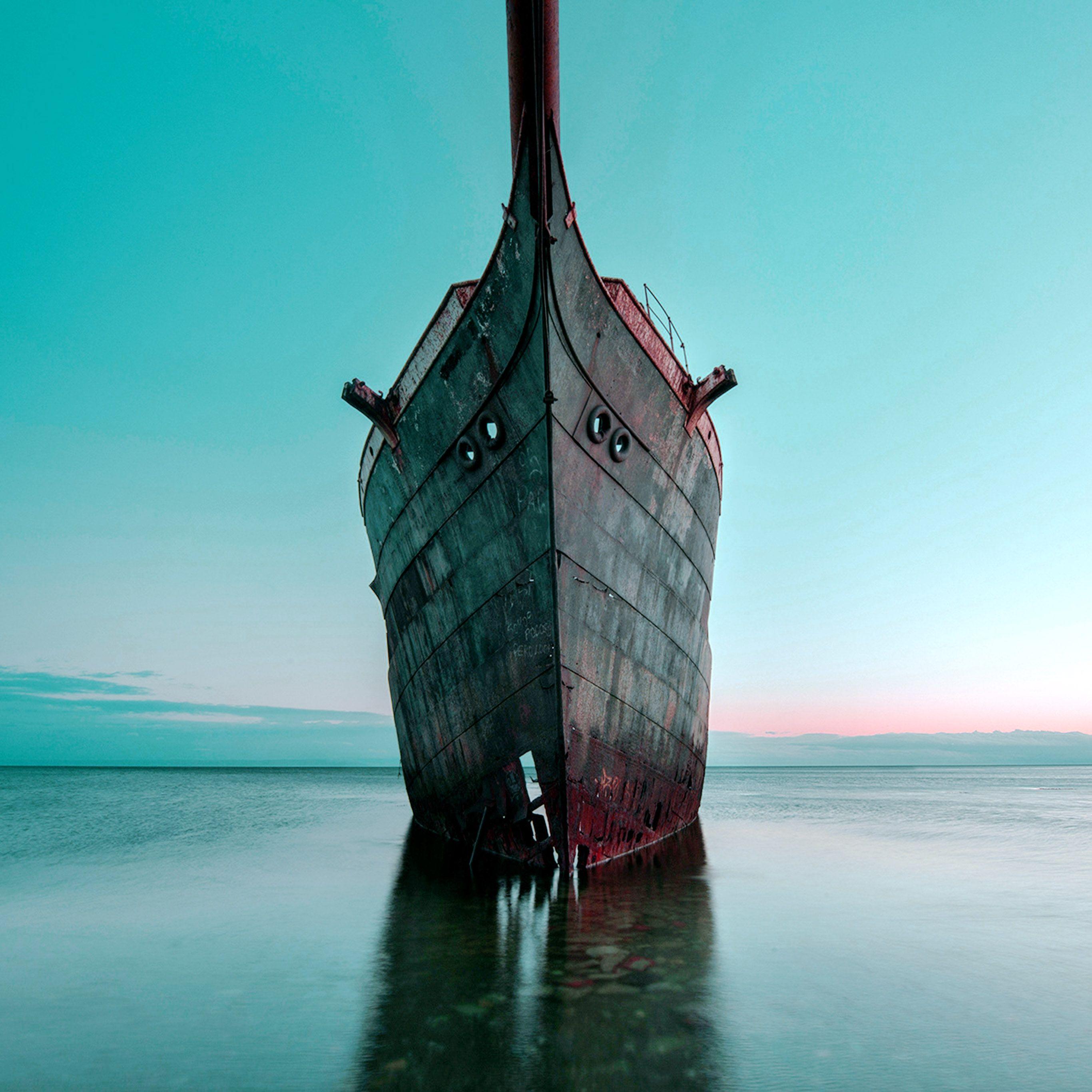 2732x2732 Boat Ship Sea Blue Art Old Wallpaper