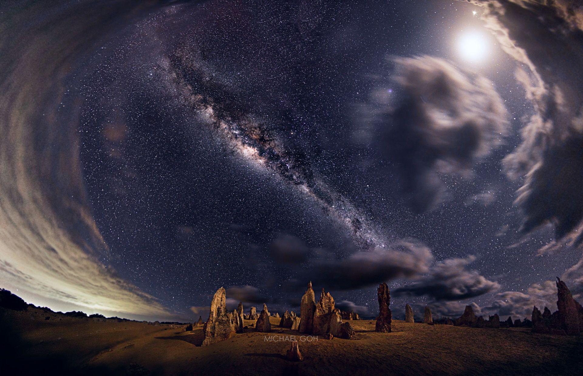1920x1240 Wallpaper Australia, Western Australia, Nambung national Park, night, sky, milky way, stars, rocks, fish eye desktop wallpaper Nature