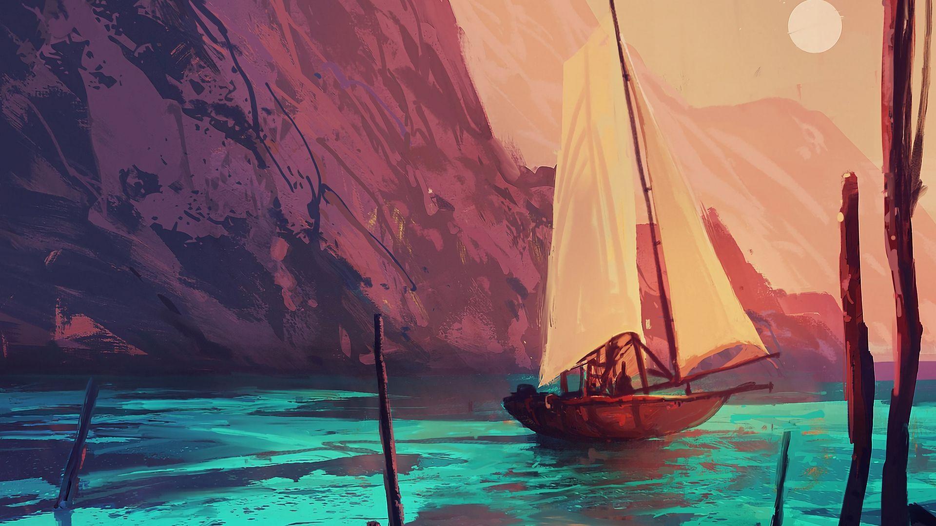 1920x1080 Boat Art Wallpaper