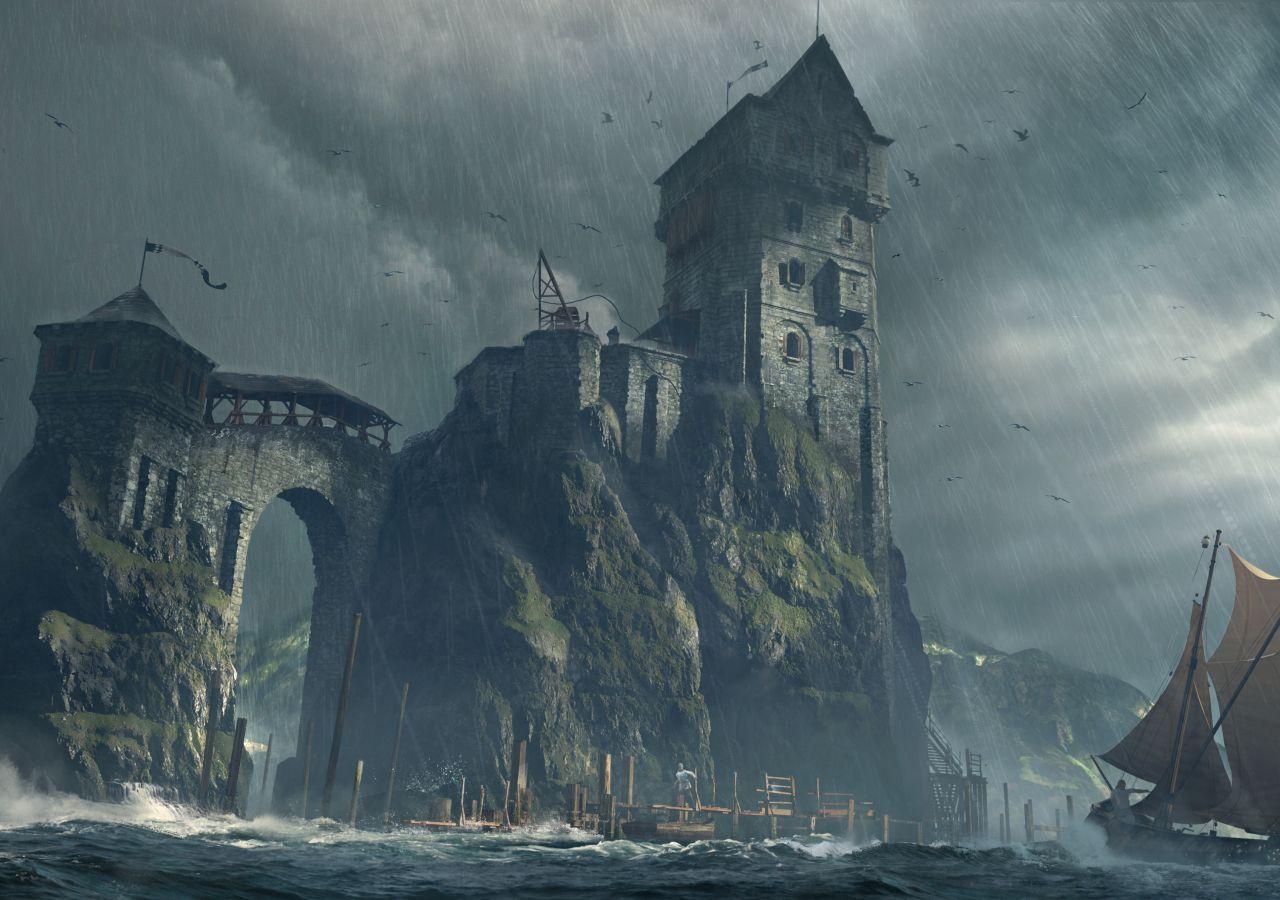 1280x900 Desktop Wallpaper Fantasy, Castle, 4k, Fortress, Boat, Art, HD Image, Picture, Background, F79482