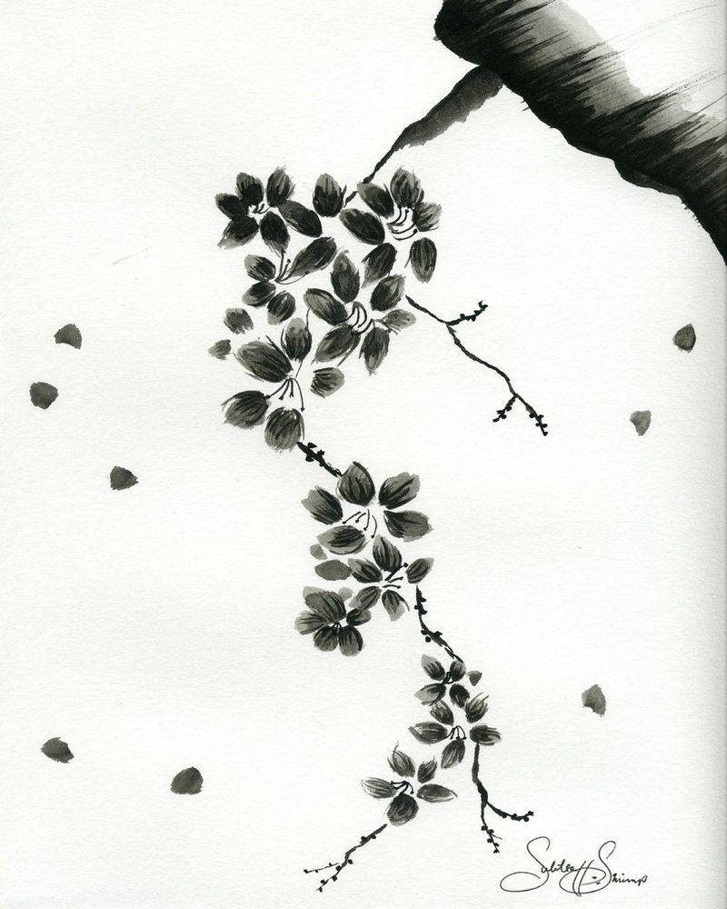 800x1000 Sumi E Cherry Blossoms