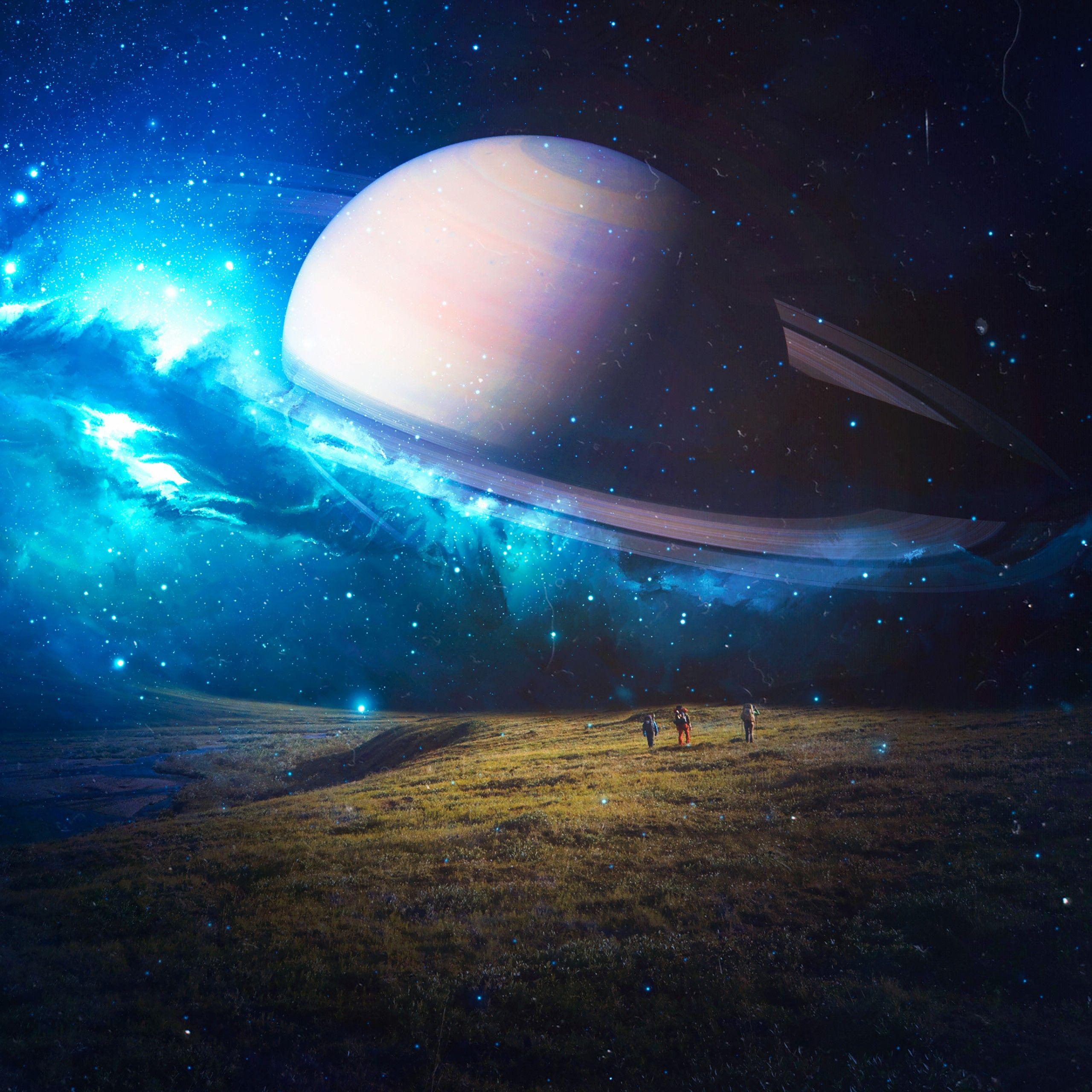 2560x2560 Exploring 4K Wallpaper, Saturn, Planet, Surreal, Time travel, Space, Fantasy