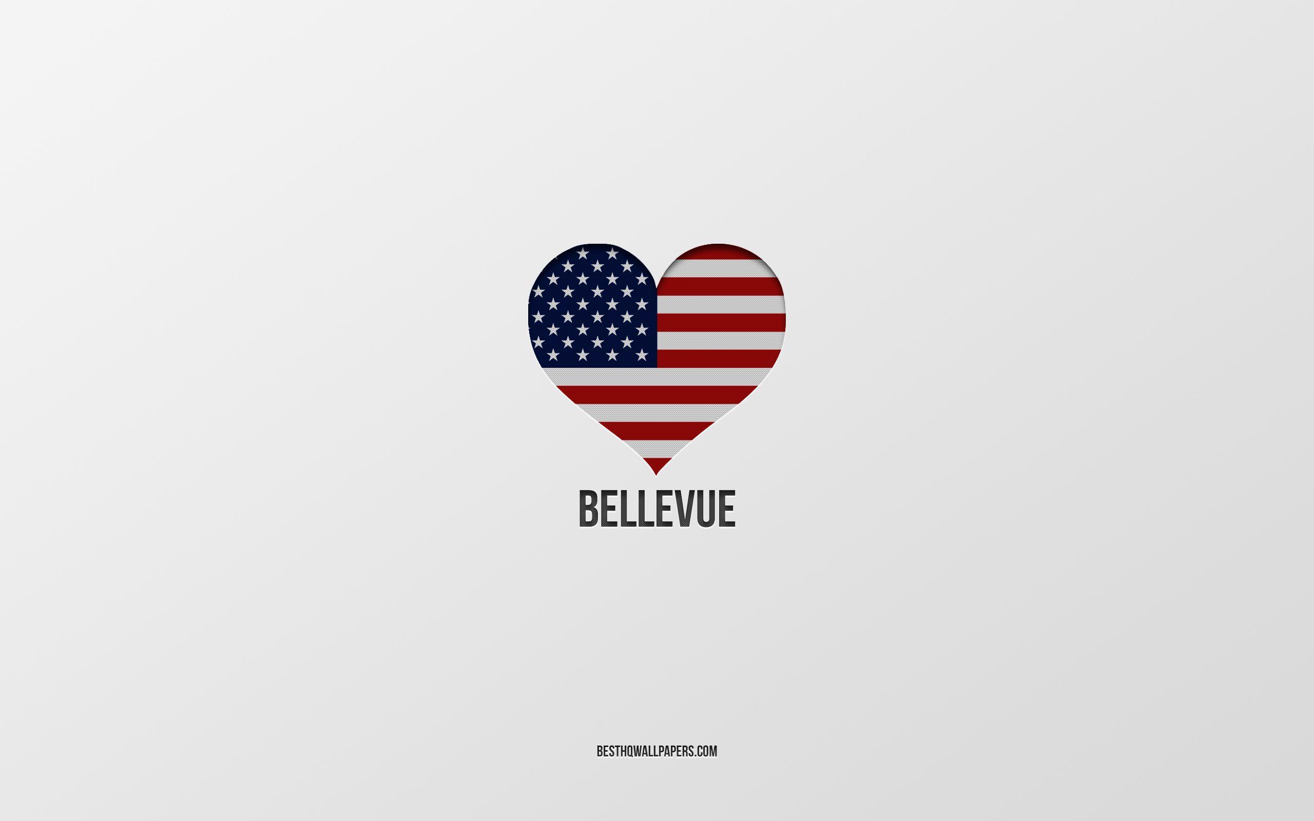2560x1600 Download wallpaper I Love Bellevue, American cities, gray background, Bellevue, USA, American flag heart, favorite cities, Love Bellevue for desktop with resolution 2560x1600. High Quality HD picture wallpaper