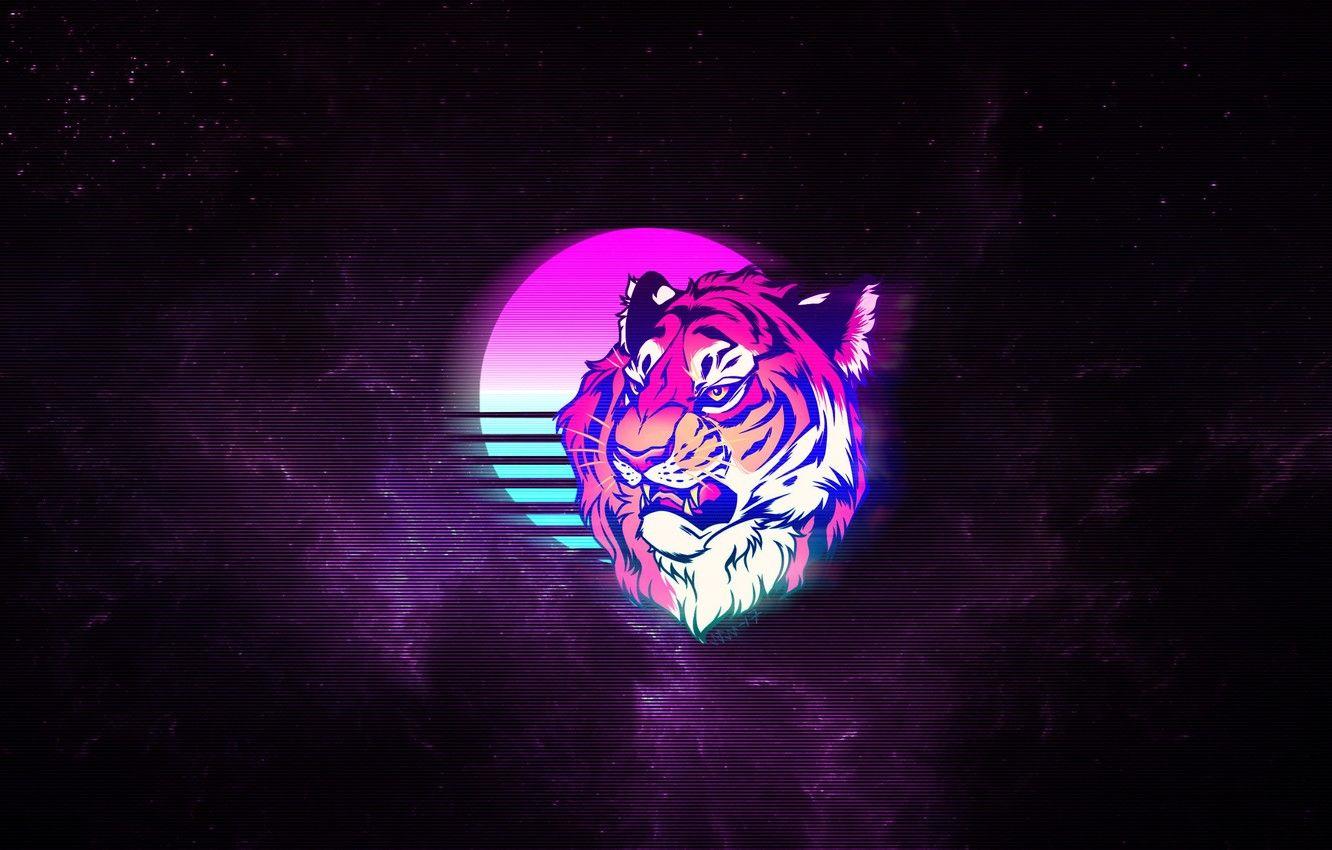 1332x850 Wallpaper Minimalism, Tiger, Space, Cat, Art, Art, Synth, Retrowave, Synthwave, New Retro Wave, Futuresynth, Sintav, Retrouve, Maija Noro Nori Mehtala, by Maija Trickle Nori Mehtälä, Noro Nori image for desktop, section минимализм