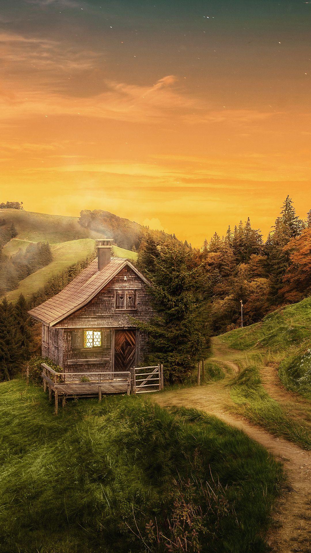 1080x1920 Autumn Cottage Wallpaper