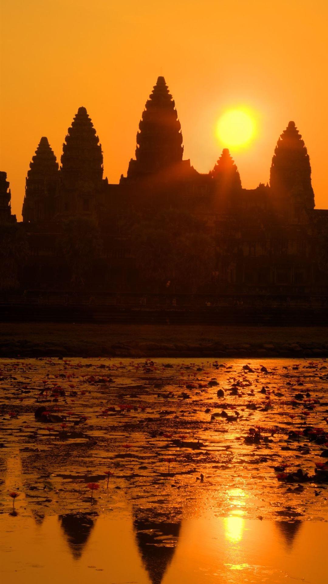 1080x1920 Magic sunset at Angkor Wat Cambodia manga. iPhone 8 Wallpaper Free Download