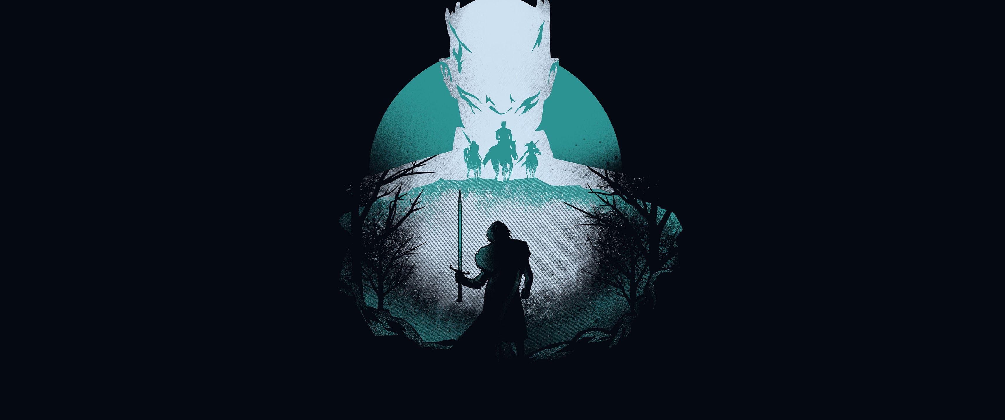 3440x1440 Night King Jon Snow Minimalist Game of Thrones 4K Wallpaper