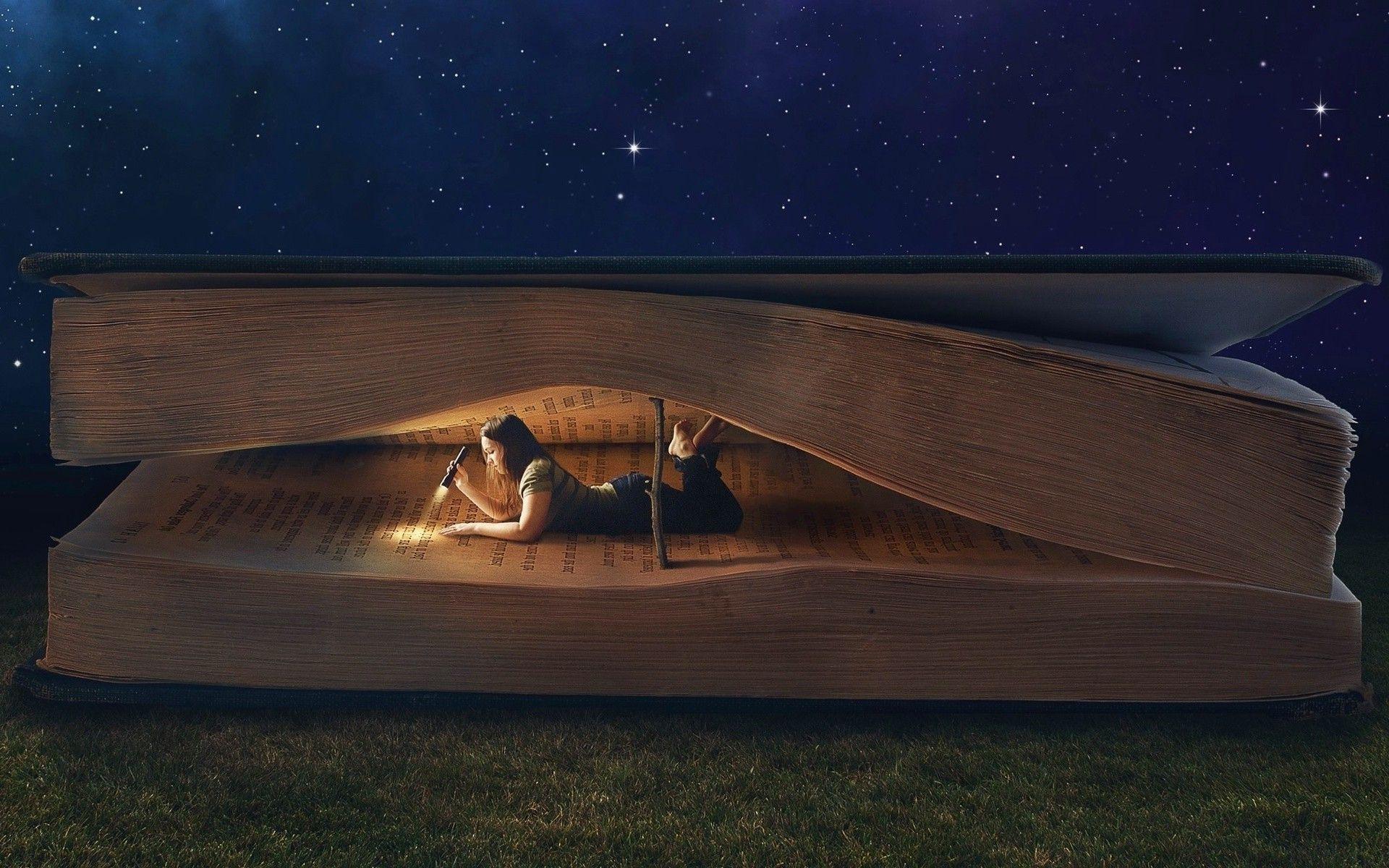 1920x1200 Creative Art Reading A Giant Book Wallpaper & Background Download