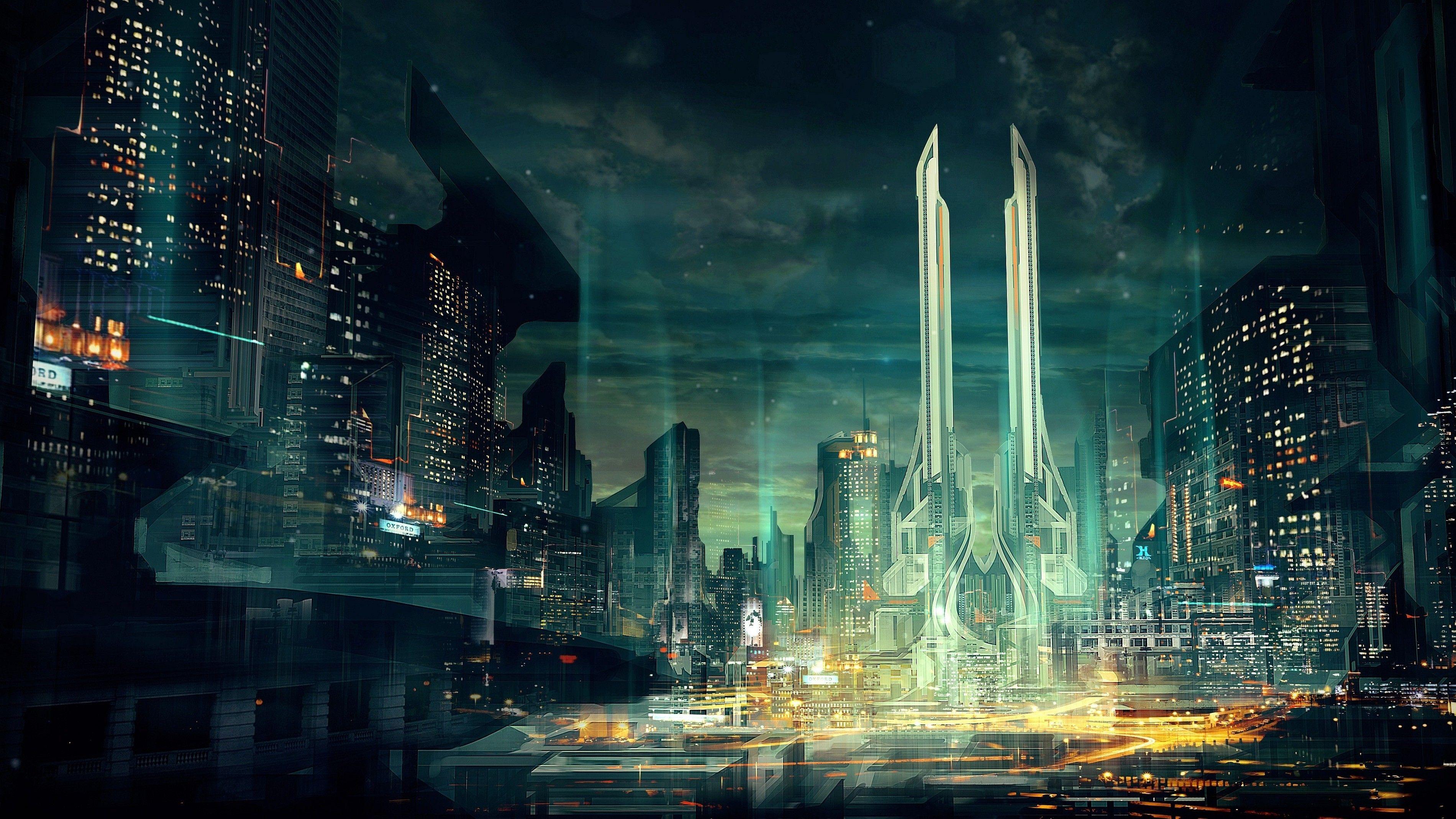 3800x2138 Futuristic City At Night Wallpaper