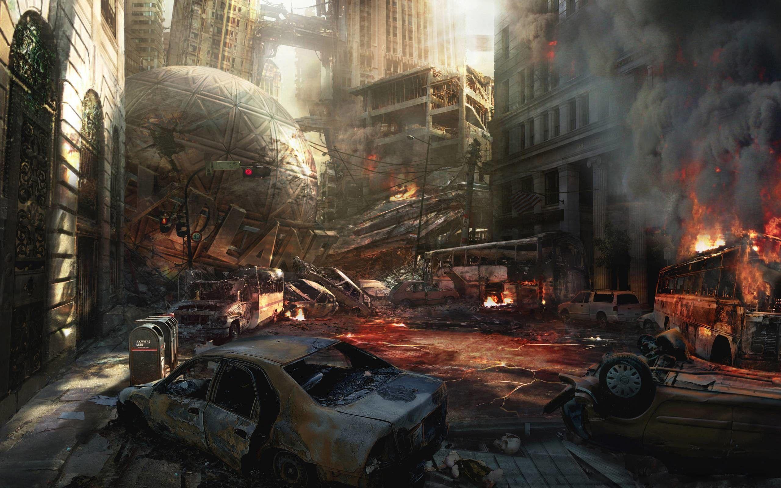 2560x1600 image For > Destroyed Anime City Background. City background, Background picture, Anime city