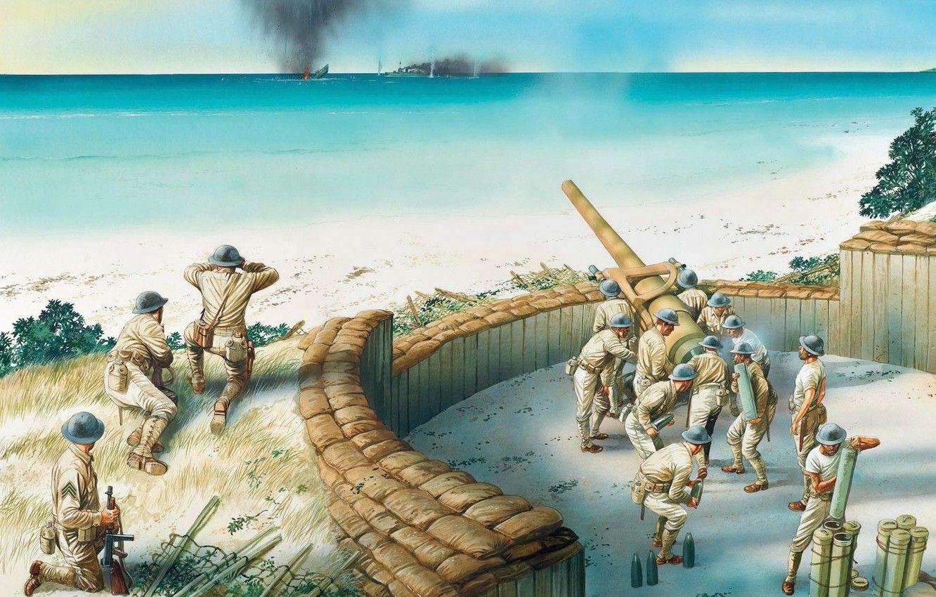 1332x850 Wallpaper the way, fire, island, art, soldiers, part, artillery, coast, between, WW2., leads, the middle, 1941., the enemy, Oceania, Hawaiian image for desktop, section оружие
