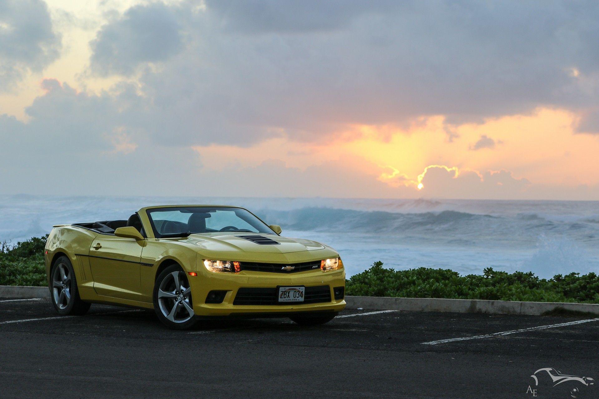 1920x1280 Chevrolet, Chevrolet Camaro Bumblebee, Chevrolet Camaro SS, Yellow, Hawaii, Sunset, Sea, Beach, Sky Wallpaper HD / Desktop and Mobile Background