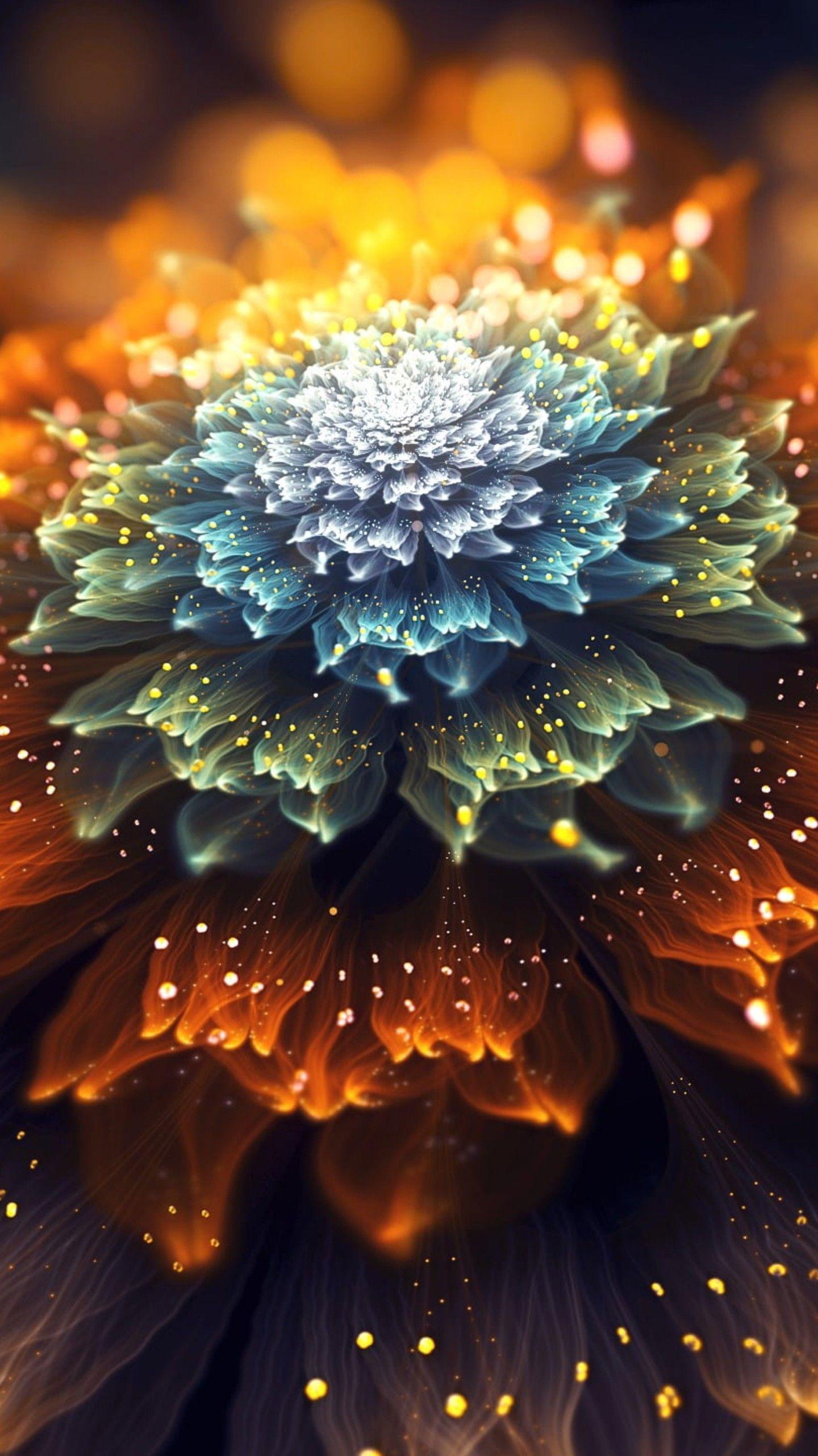 1440x2560 Orange And Blue Fractal Flowers 4K HD Abstract Wallpaper
