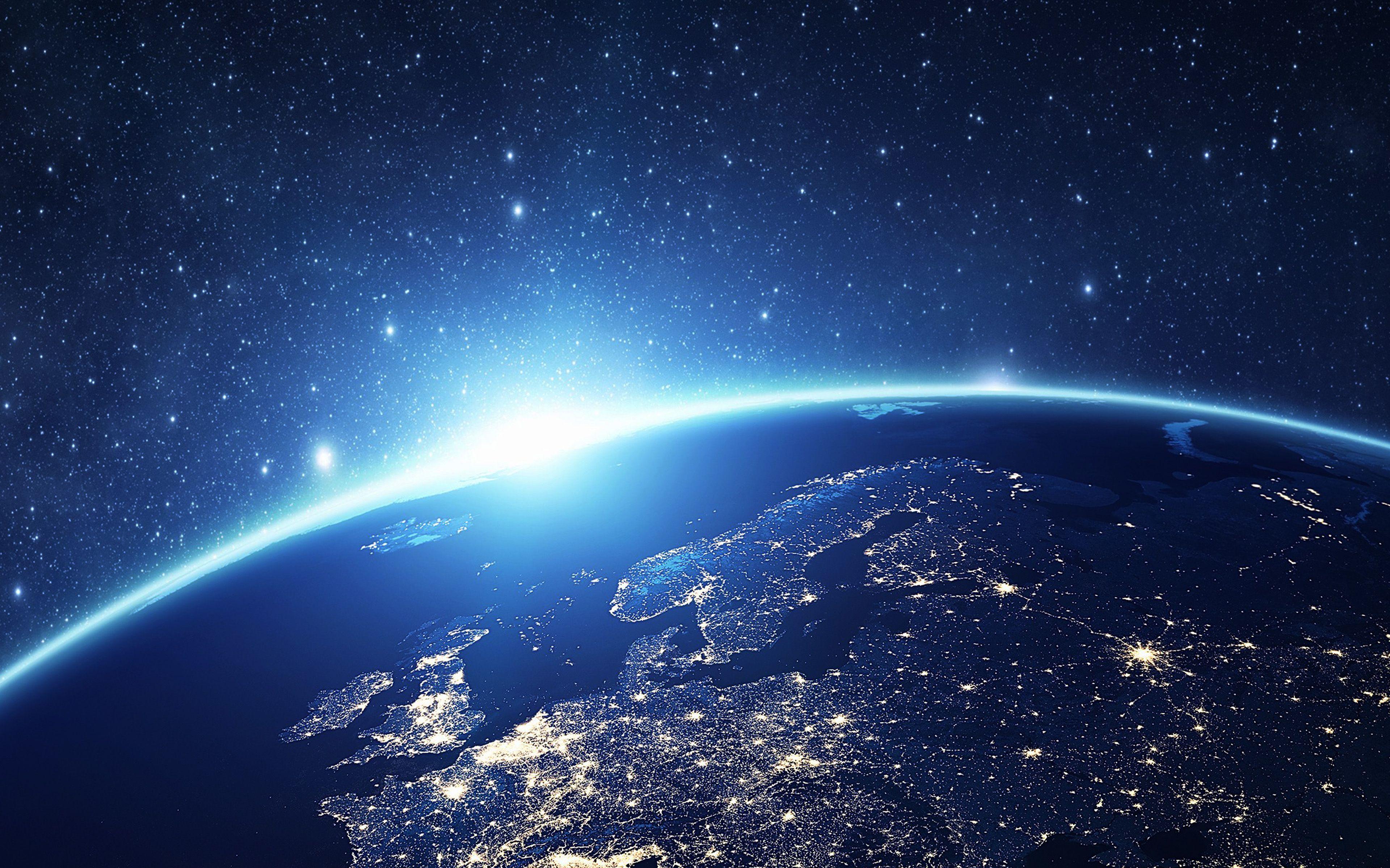 3840x2400 Europe Earth Blue Space Night Art Illustration Wallpaper