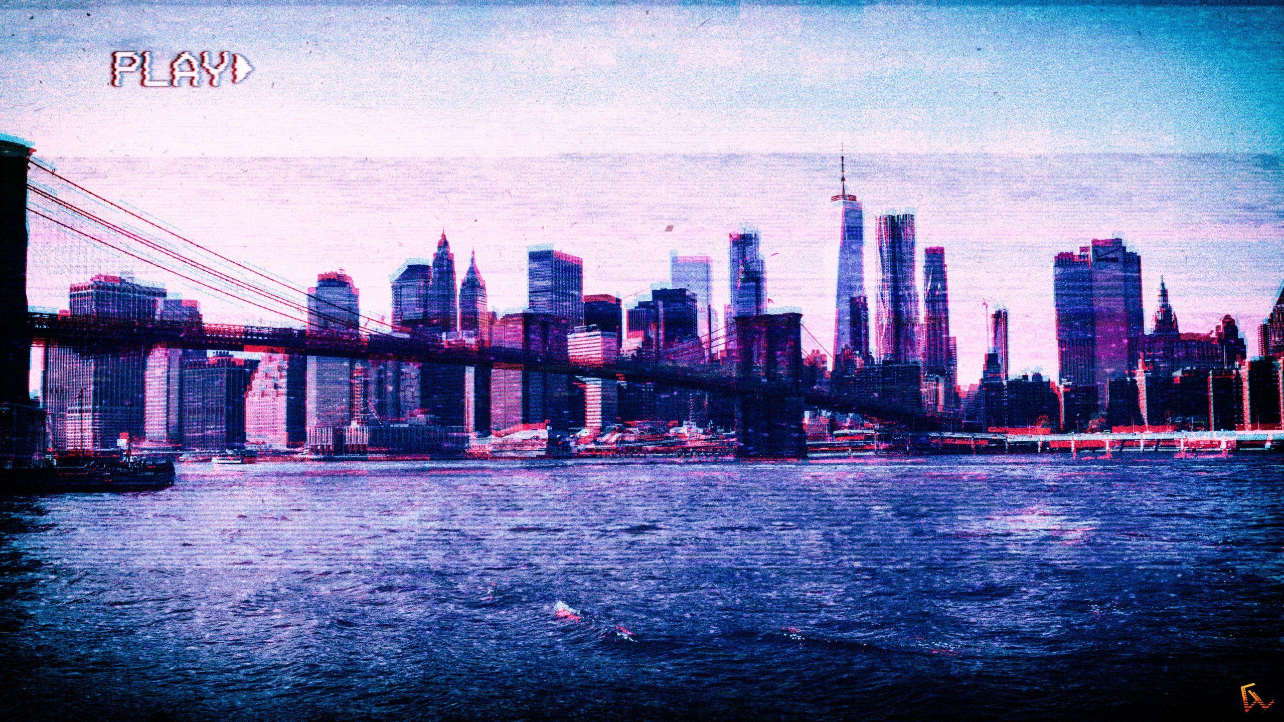 2560x1440 Brooklyn Bridge wallpaper, New York City, VHS, vaporwave, Photohop, glitch art • Wallpaper For You HD Wallpaper For Desktop & Mobile