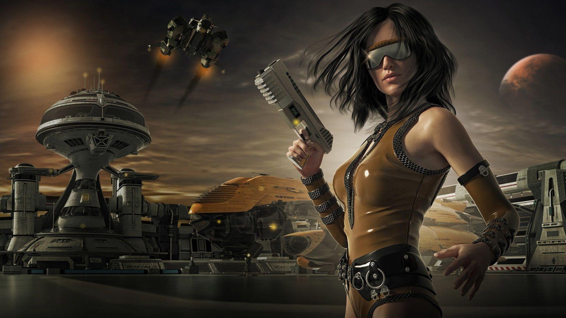 1920x1080 Fantasy Girl, Gun, Glasses, Future 640x960 IPhone 4 4S Wallpaper, Background, Picture, Image