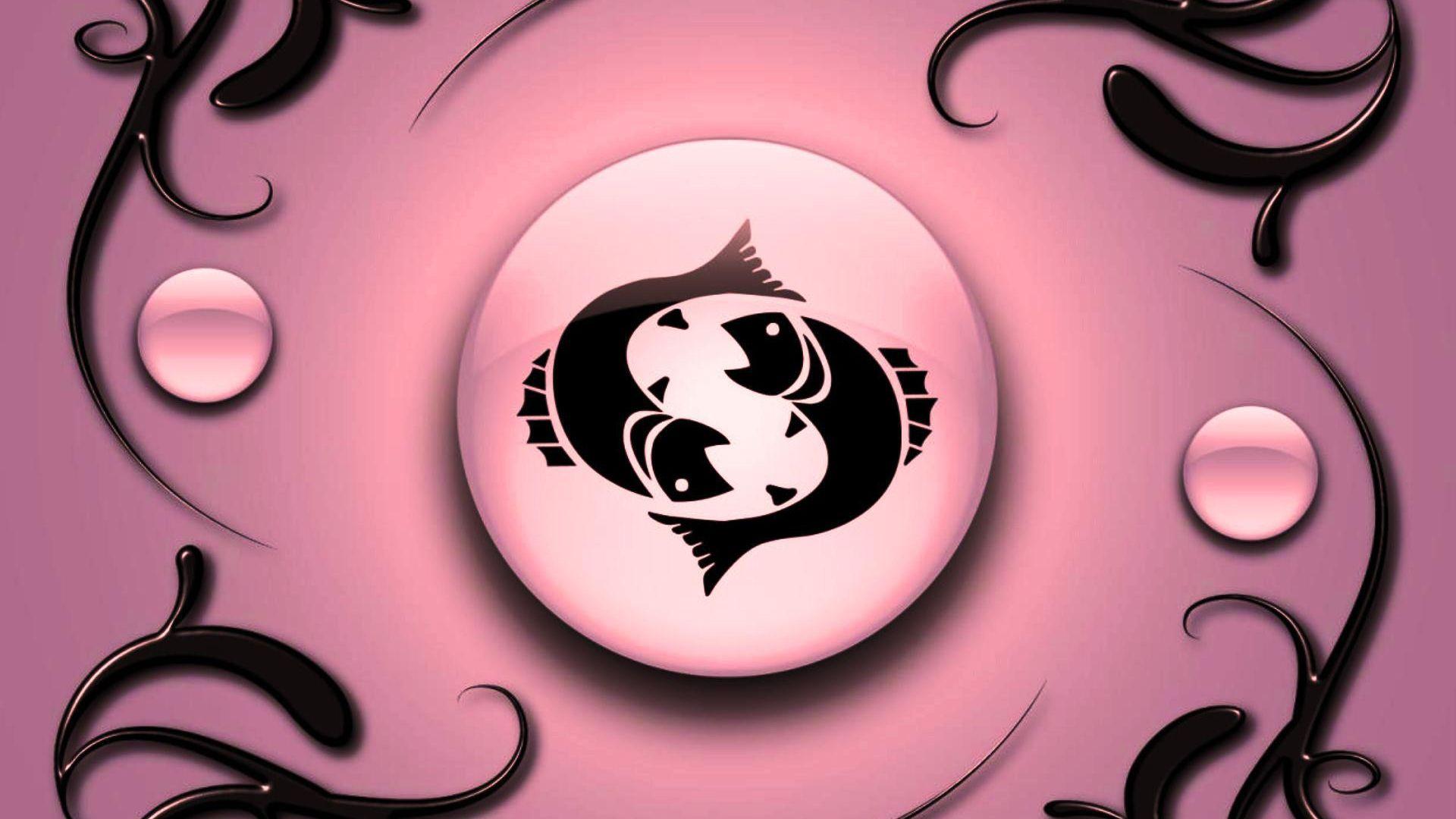 1920x1080 Pisces on a pink background with black ornament Desktop wallpaper 1680x1050