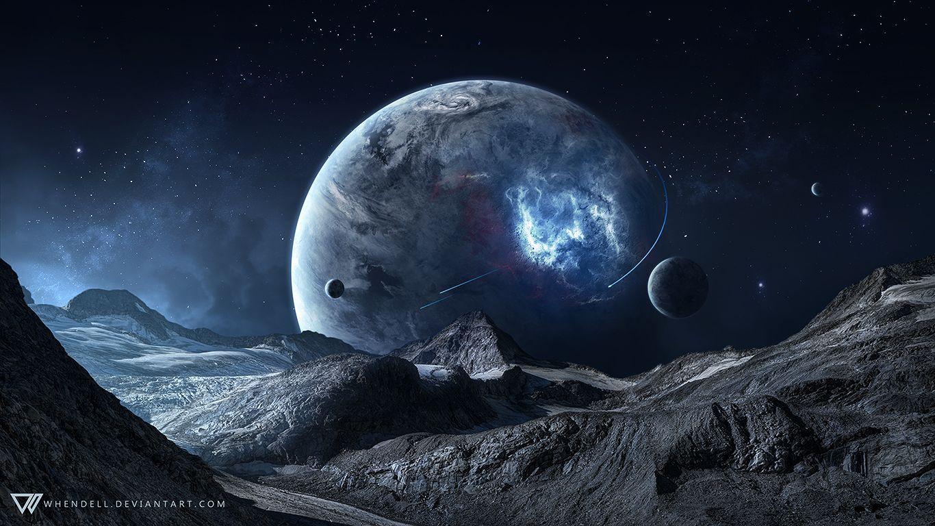 1366x768 Art. Space art, Blue space, Planets wallpaper