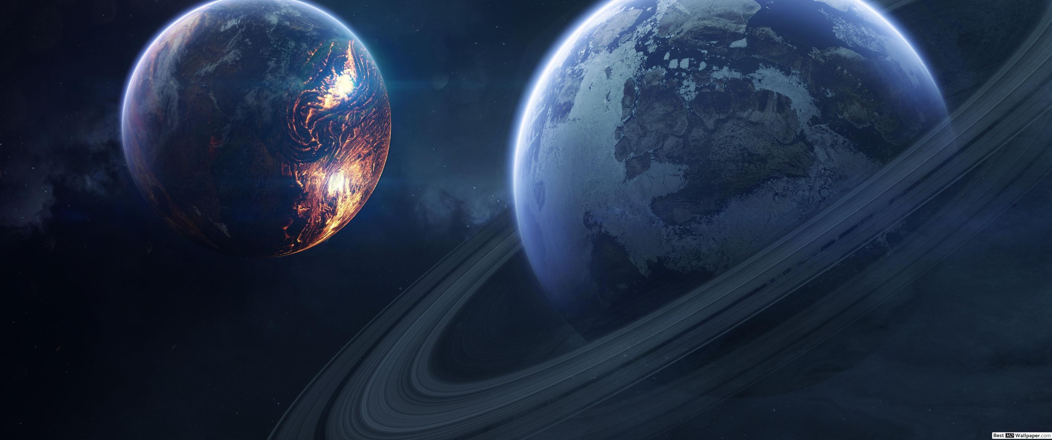 3440x1440 World and Saturn HD wallpaper download