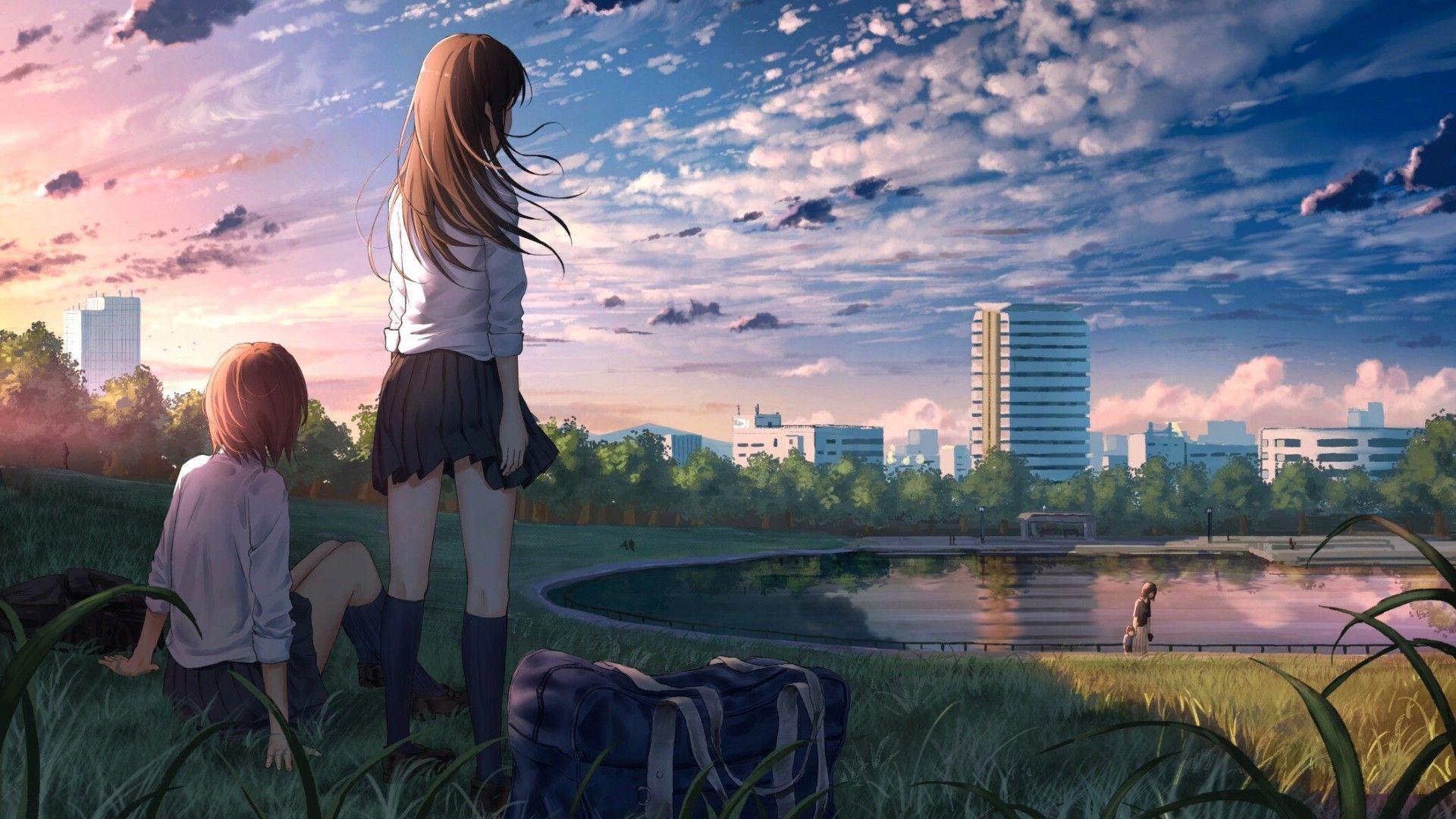 1920x1080 Anime Girls Landscape Wallpaper