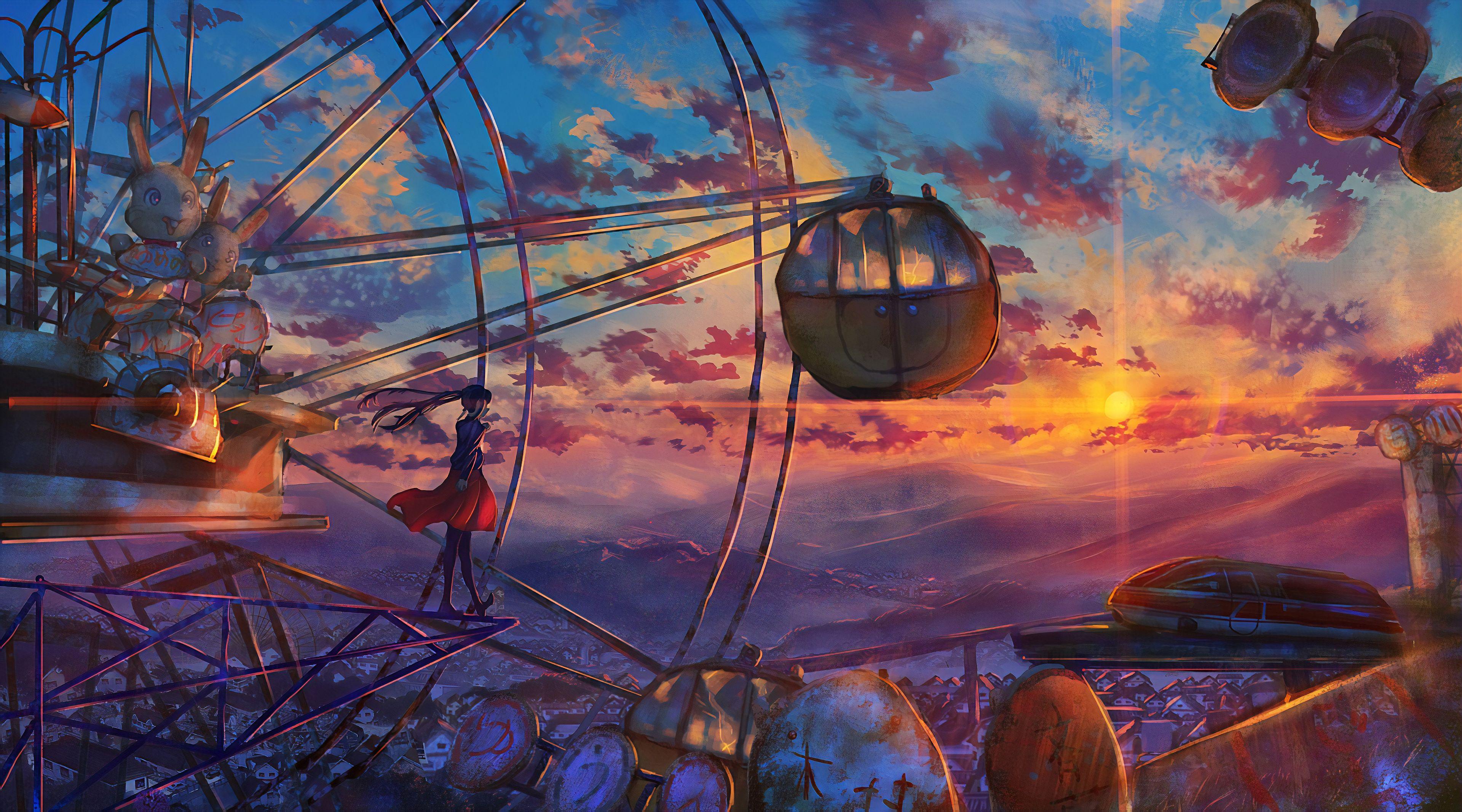 3840x2133 Anime Ferris Wheel Painting Laptop Full HD 1080P HD 4k Wallpaper, Image, Background, Photo and Picture