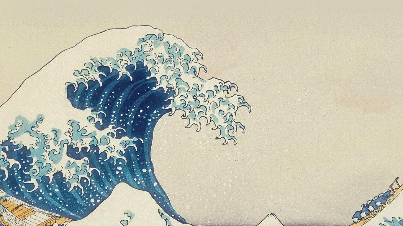1366x768 wallpaper for desktop, laptop. wave art hokusai painting classic art illustration