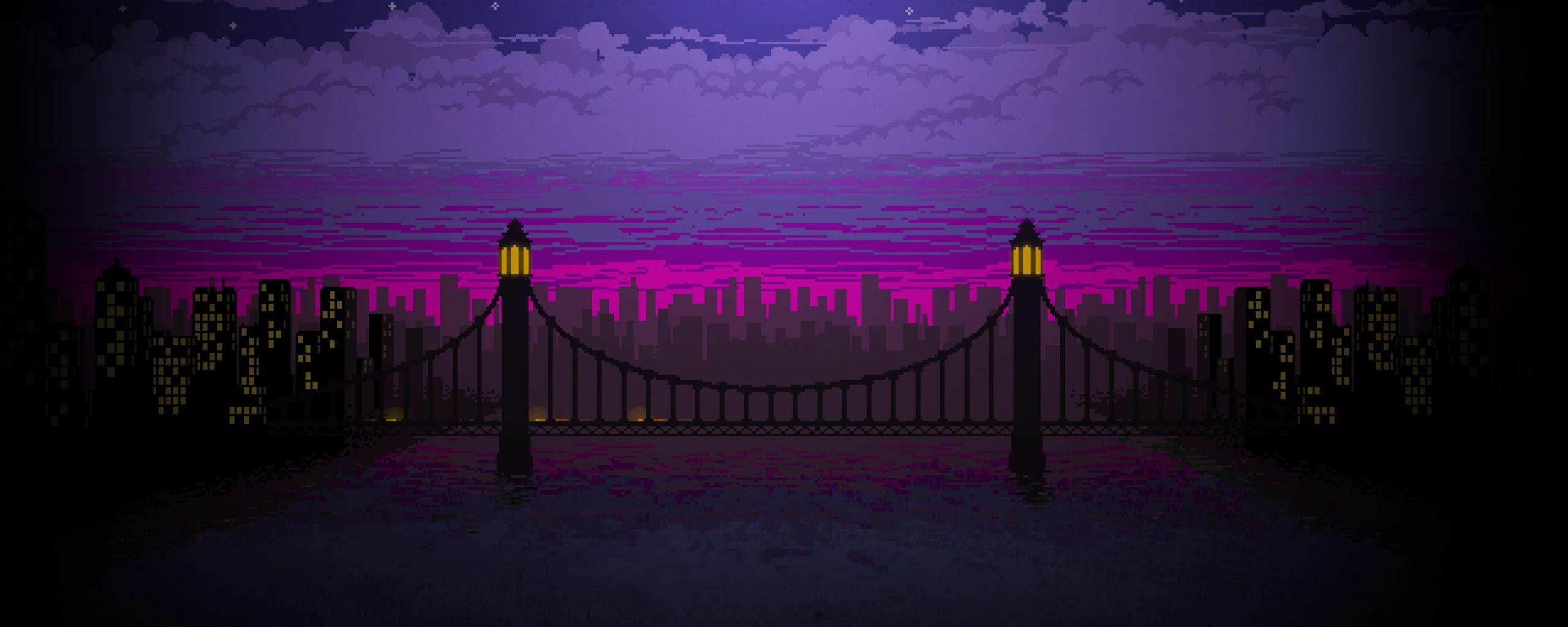 2560x1024 Pixel Art Bridge Night 2560x1024 Resolution HD 4k Wallpaper, Image, Background, Photo and Picture