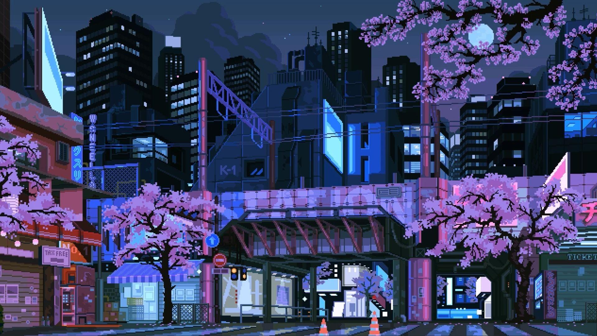 1919x1079 Night pixel city live wallpaper download