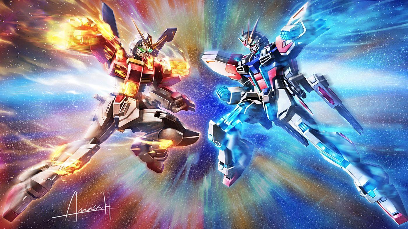 1400x788 Star Burning Gundam vs Build Strike Gundam Cosmos. Gundam toys, Gundam wallpaper, Gundam build fighters
