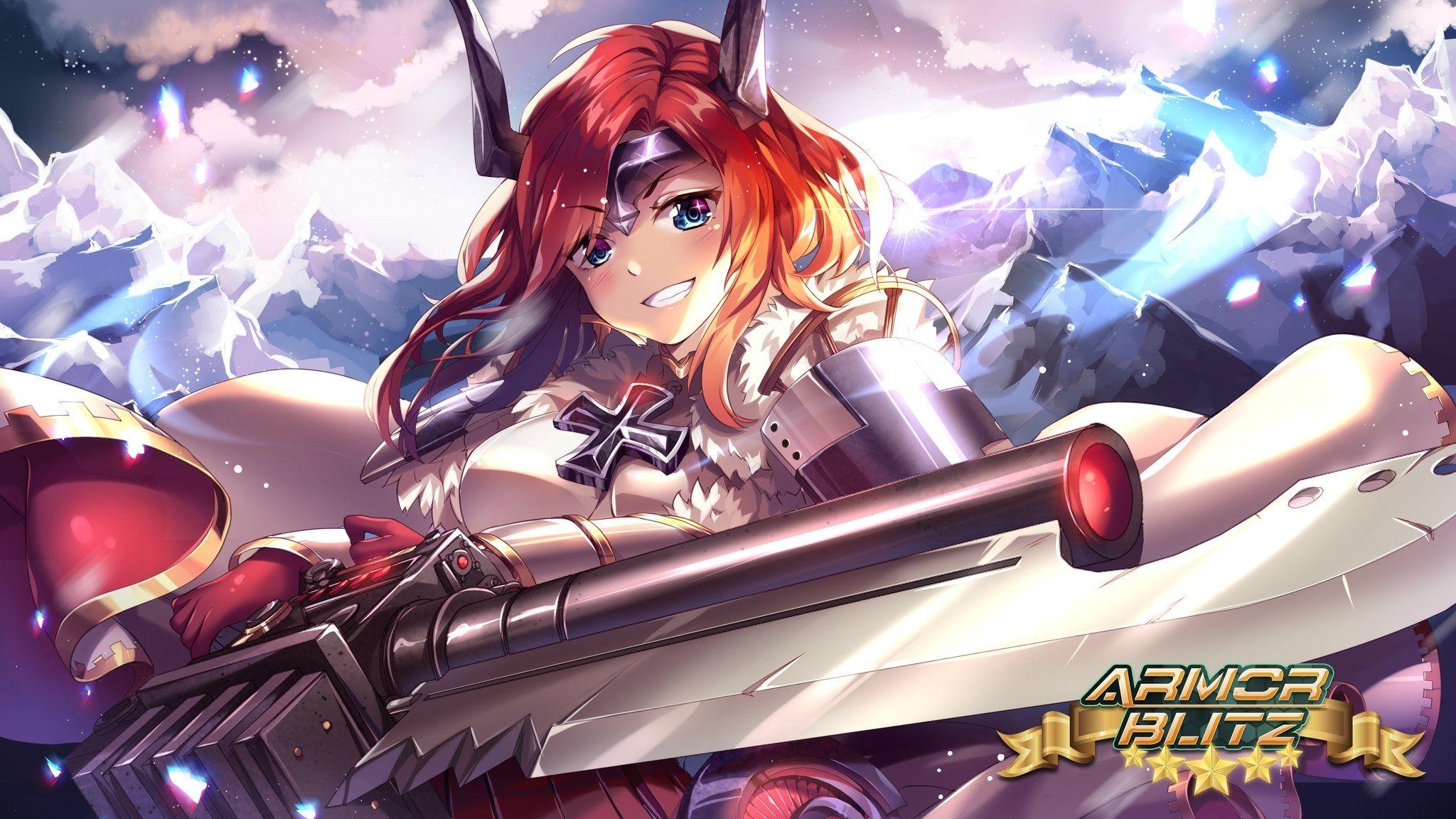 2048x1152 Download 2048x1152 Armor Blitz, Girl, Smiling, Anime Games Wallpaper