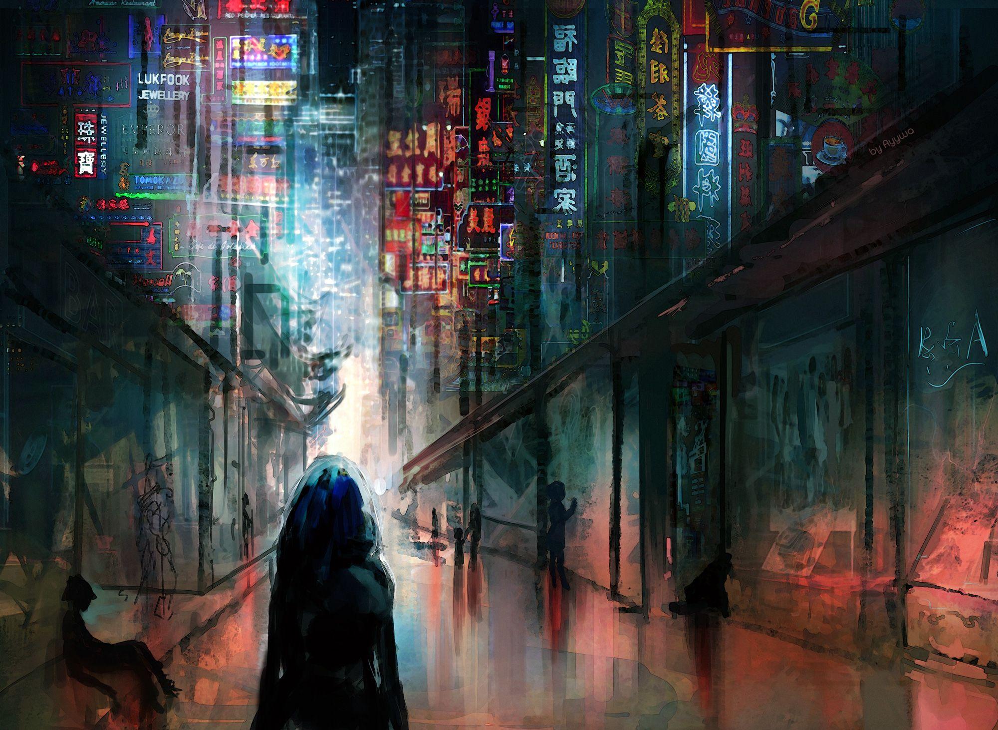 2000x1462 Anime Cyberpunk Scifi City Lights Night Buildings Futuristic, HD Artist, 4k Wallpaper, Image, Background, Photo and Picture