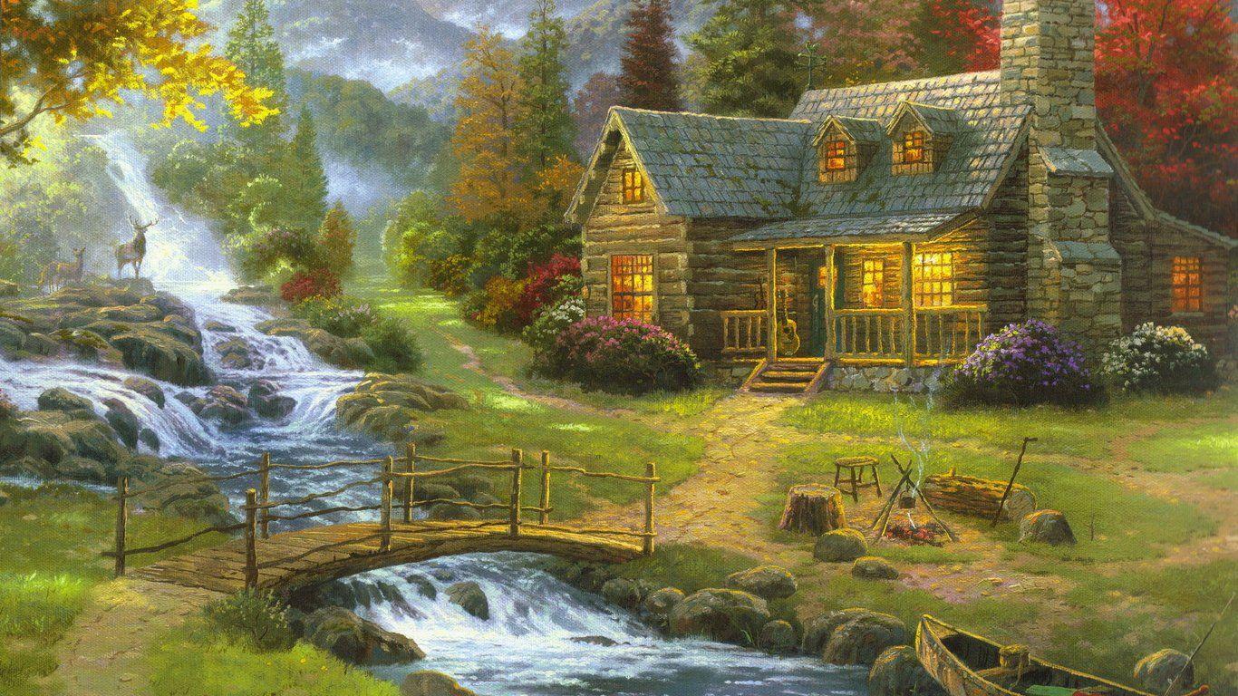 1366x768 Free Log Cabin Wallpaper
