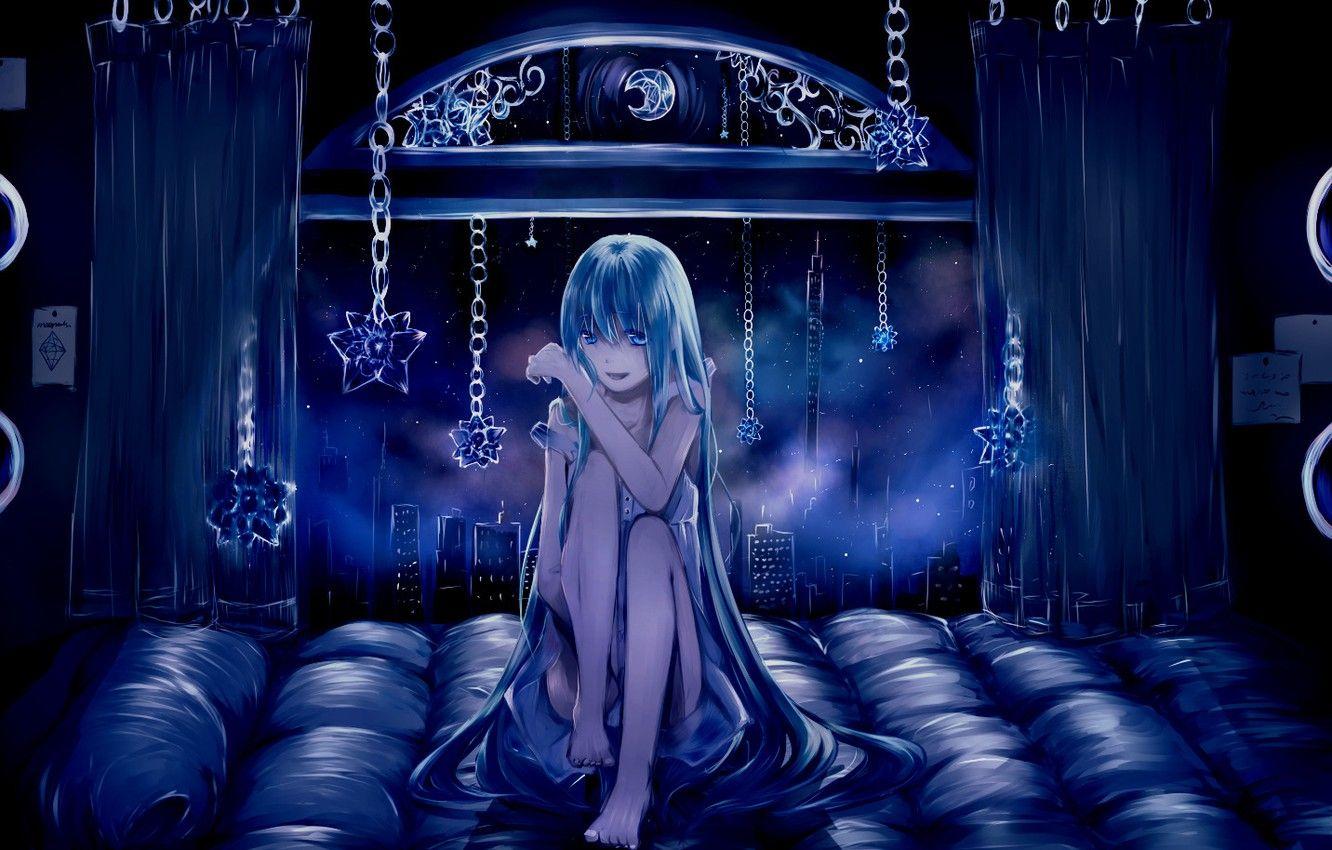 1332x850 Wallpaper night, the city, lights, anime, window, Vocaloid, Miku image for desktop, section арт