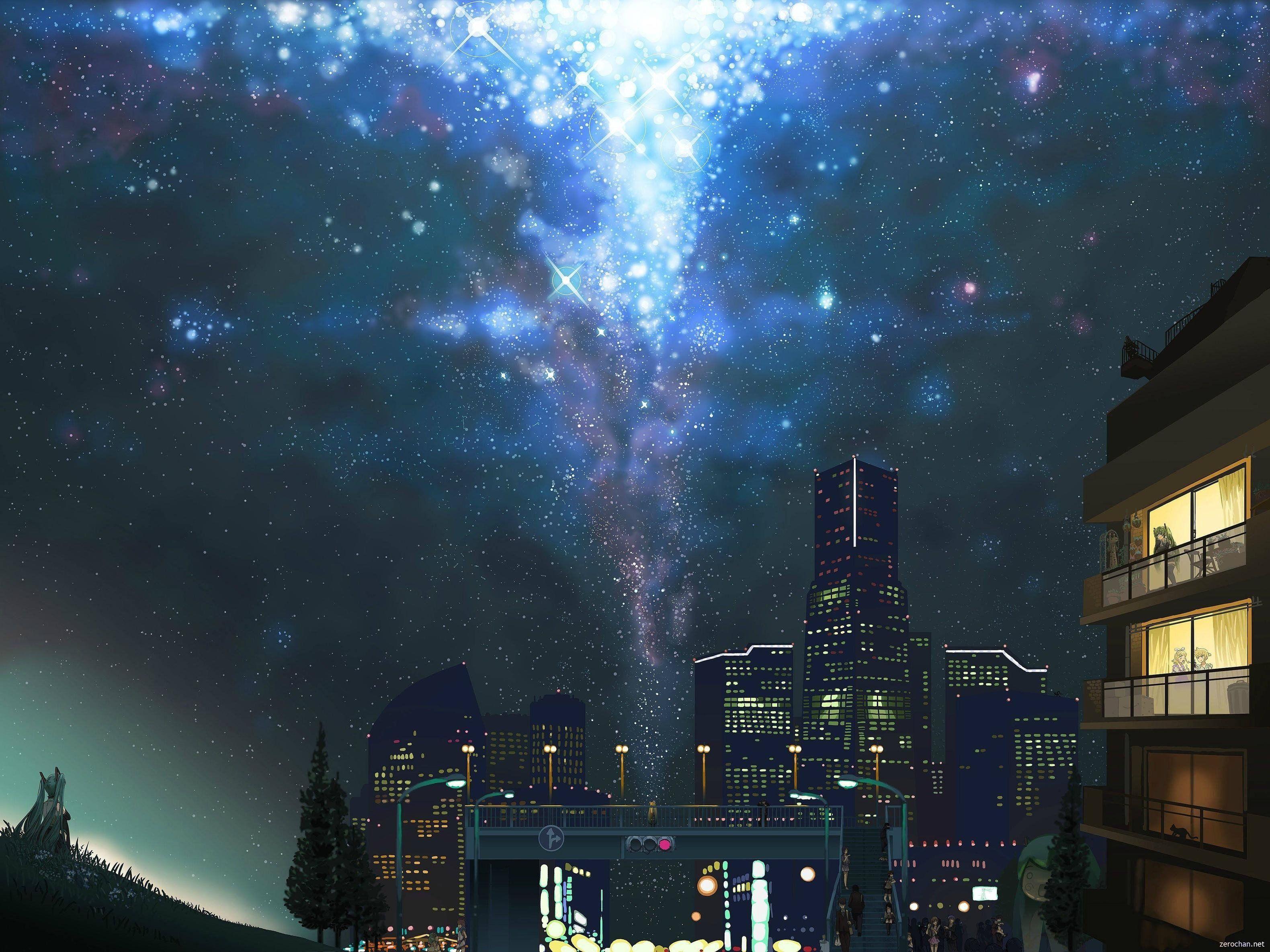 3160x2370 anime, Night, Sky, City, Stars HD Wallpaper / Desktop and Mobile Image & Photo